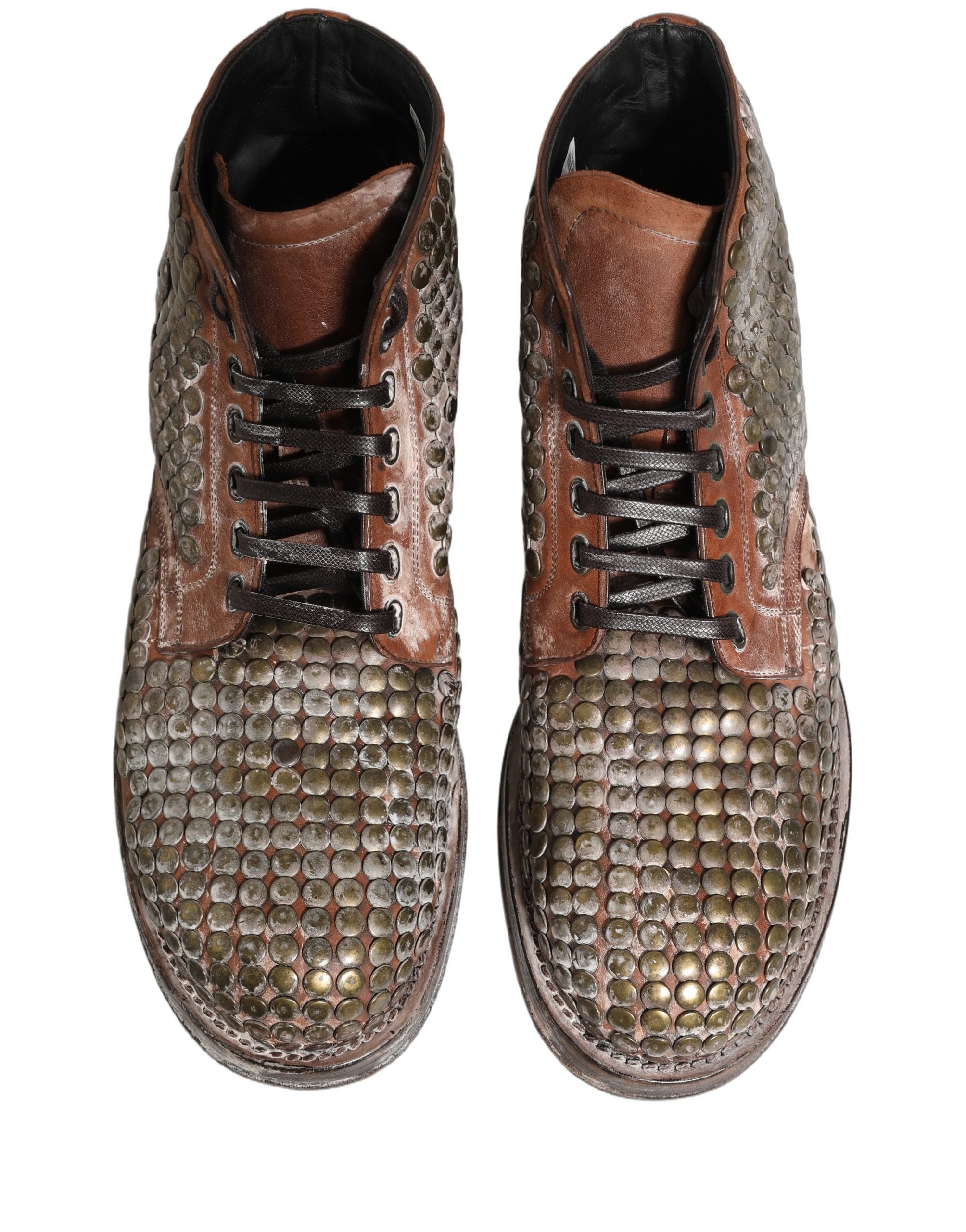 Dolce & Gabbana Brown Leather Runway Studs Ankle Boots Shoes