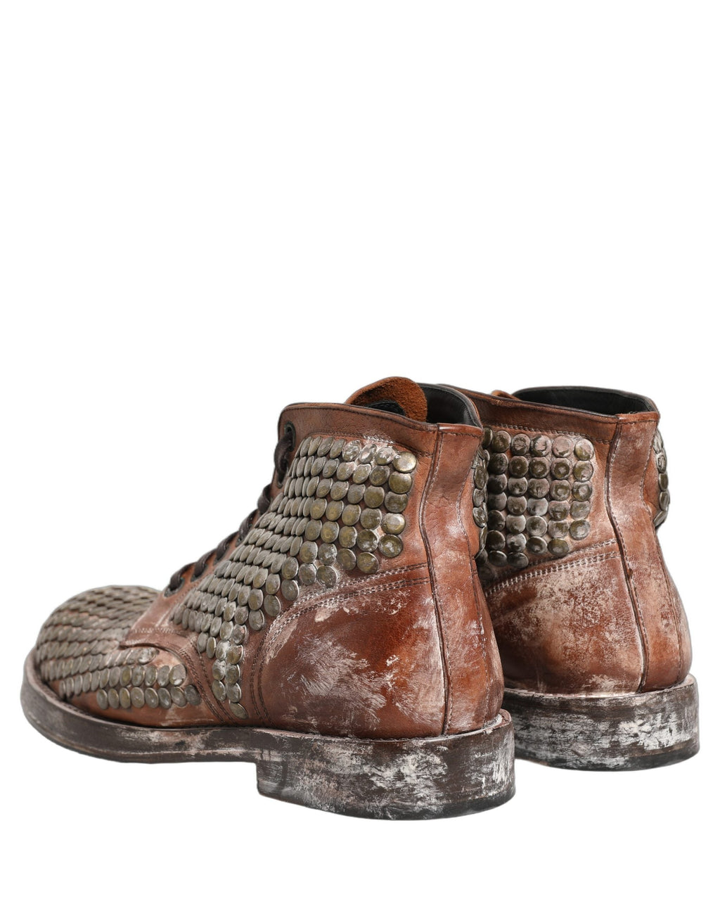 Dolce & Gabbana Brown Leather Runway Studs Ankle Boots Shoes