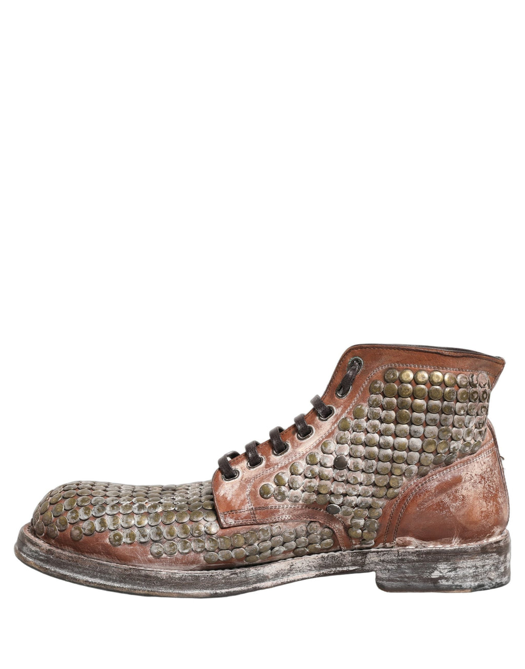 Dolce & Gabbana Brown Leather Runway Studs Ankle Boots Shoes
