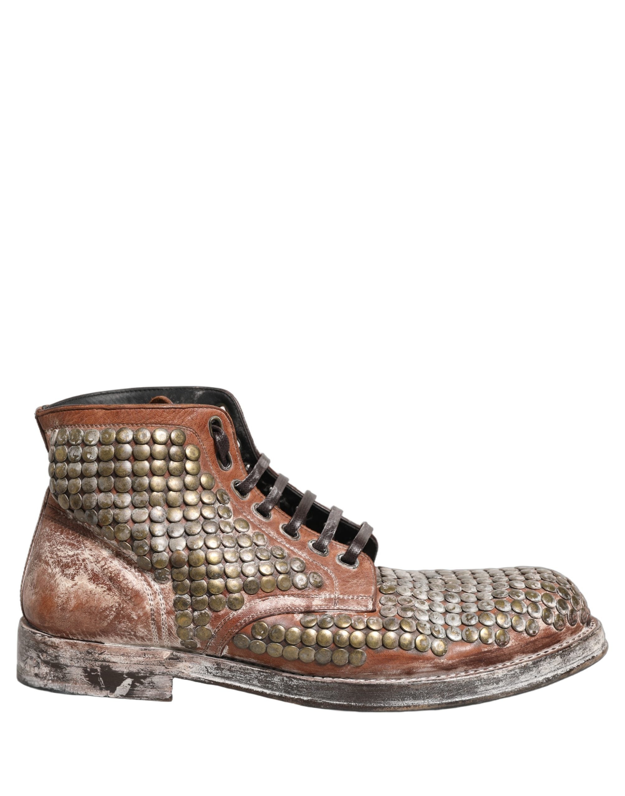 Dolce & Gabbana Brown Leather Runway Studs Ankle Boots Shoes