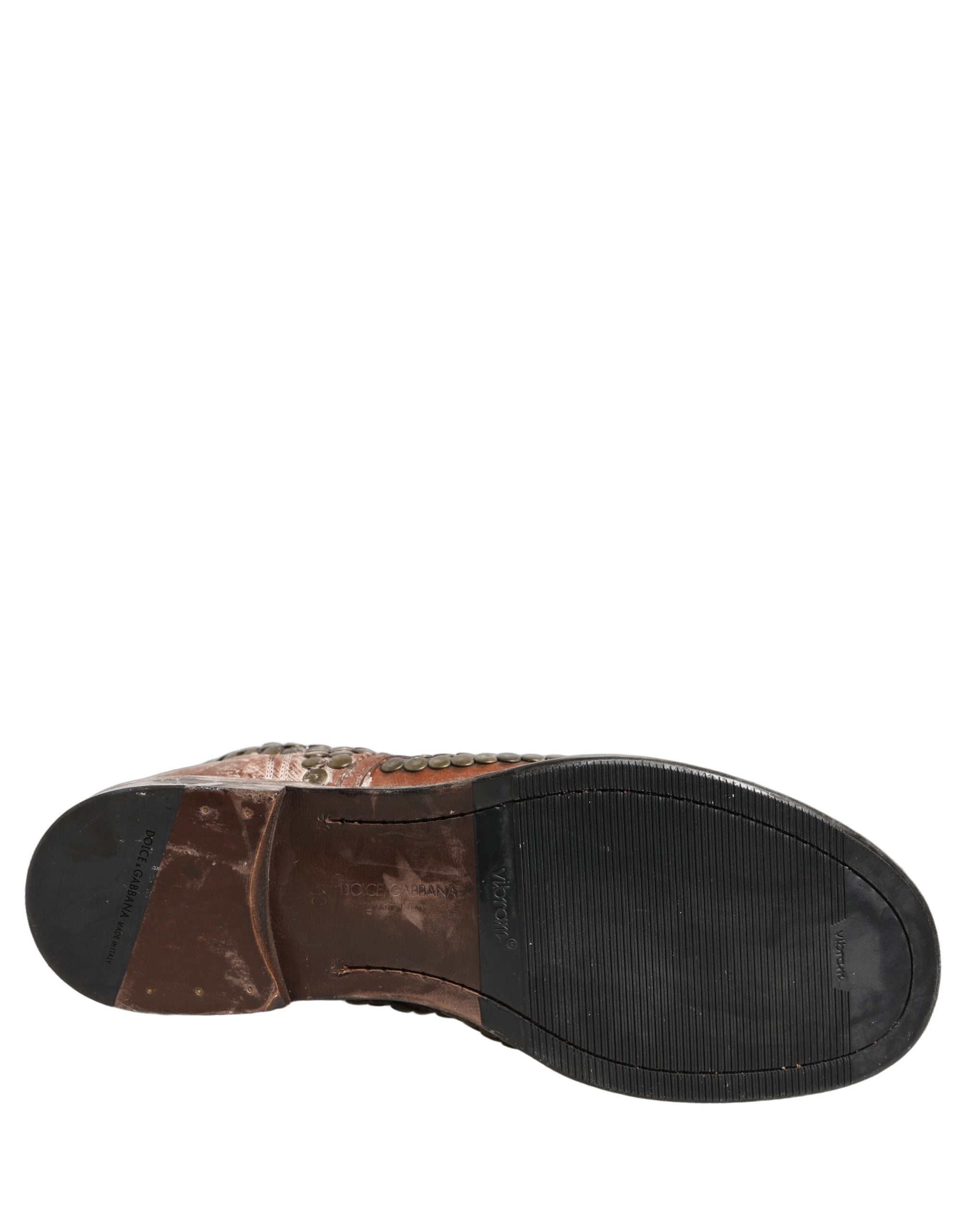 Dolce & Gabbana Brown Leather Runway Studs Ankle Boots Shoes