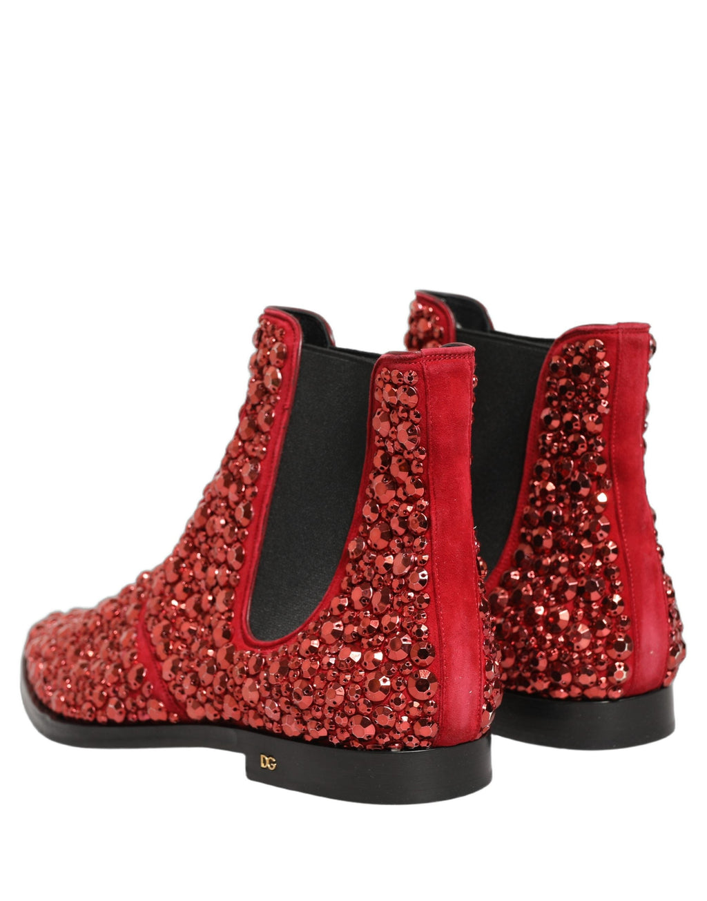 Dolce & Gabbana Red Embellished Chelsea Ankle Boots Shoes