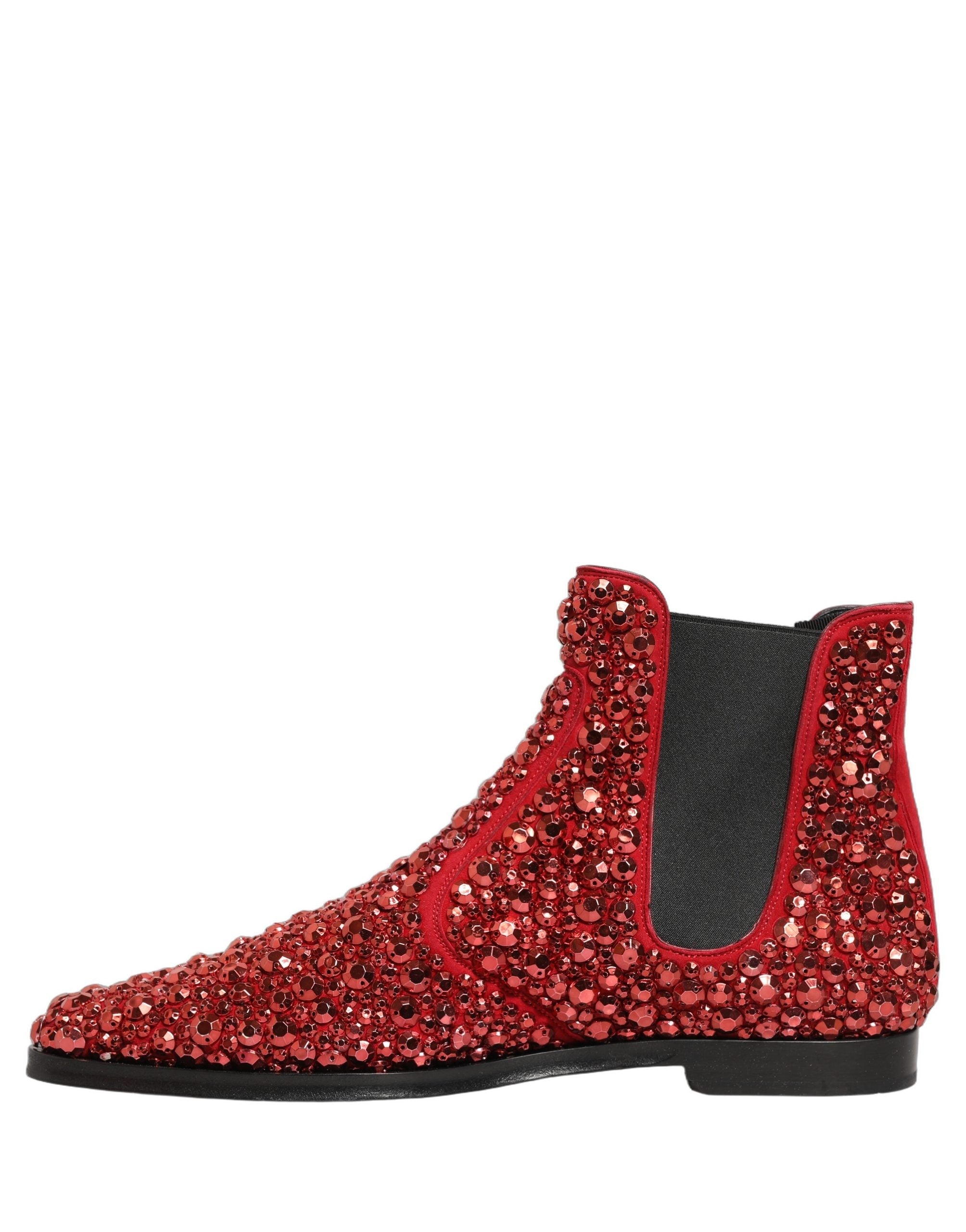 Dolce & Gabbana Red Embellished Chelsea Ankle Boots Shoes