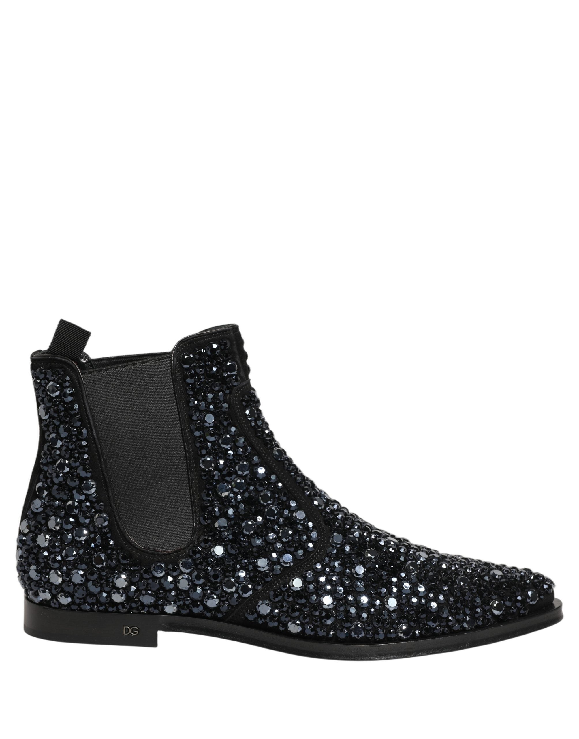 Dolce & Gabbana Black Embellished Chelsea Ankle Boots Shoes