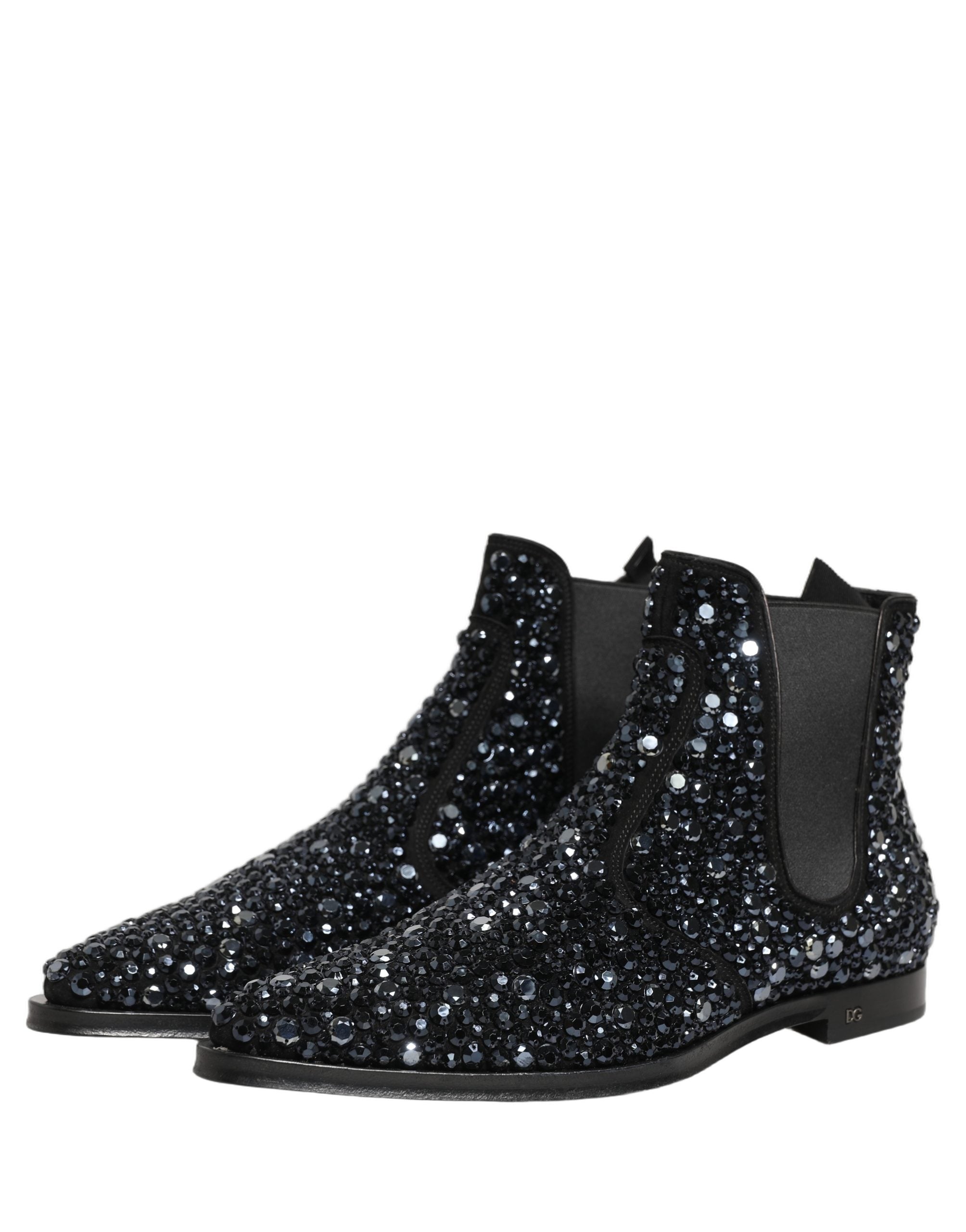 Dolce & Gabbana Black Embellished Chelsea Ankle Boots Shoes
