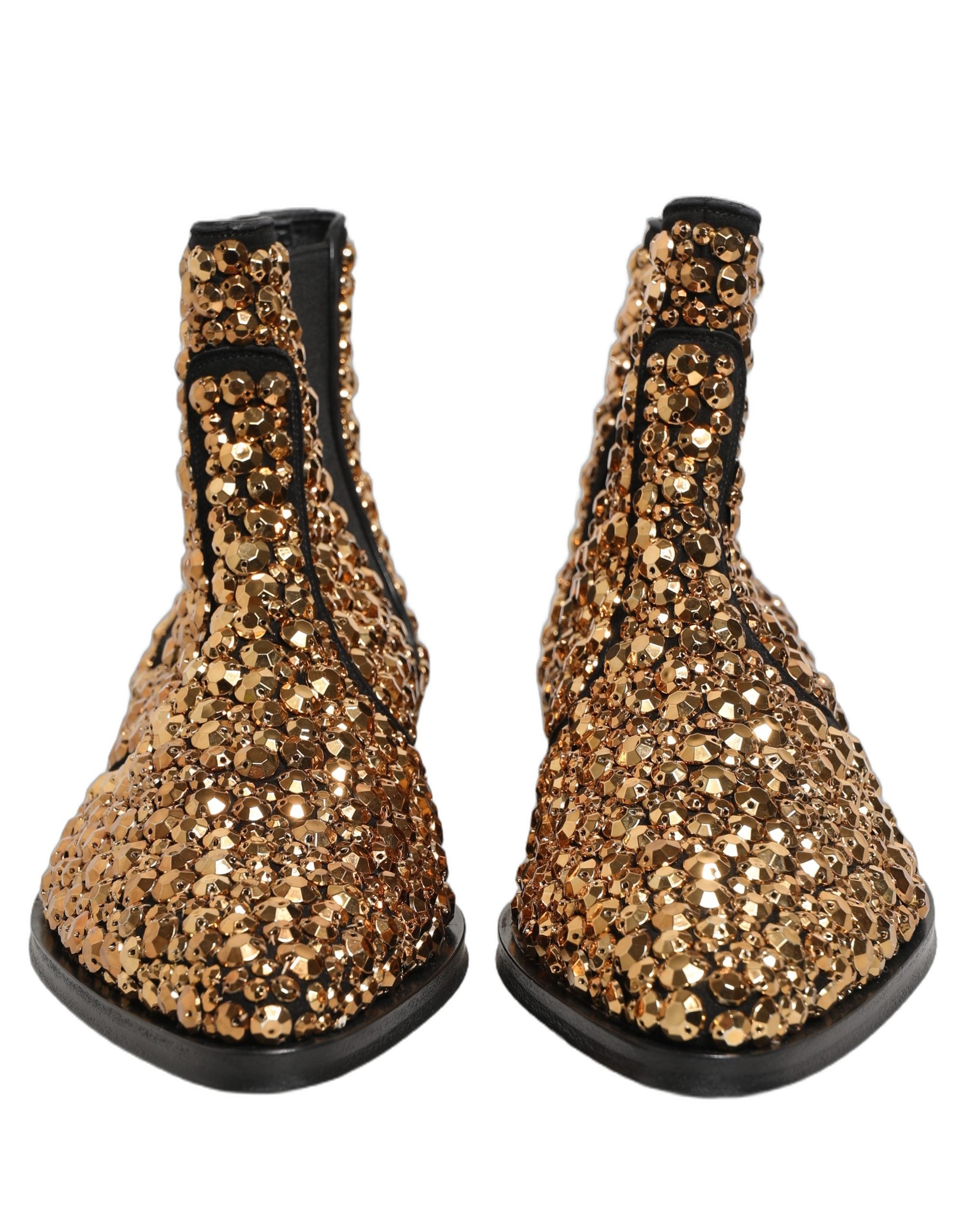 Dolce & Gabbana Gold Embellished Chelsea Ankle Boots Shoes
