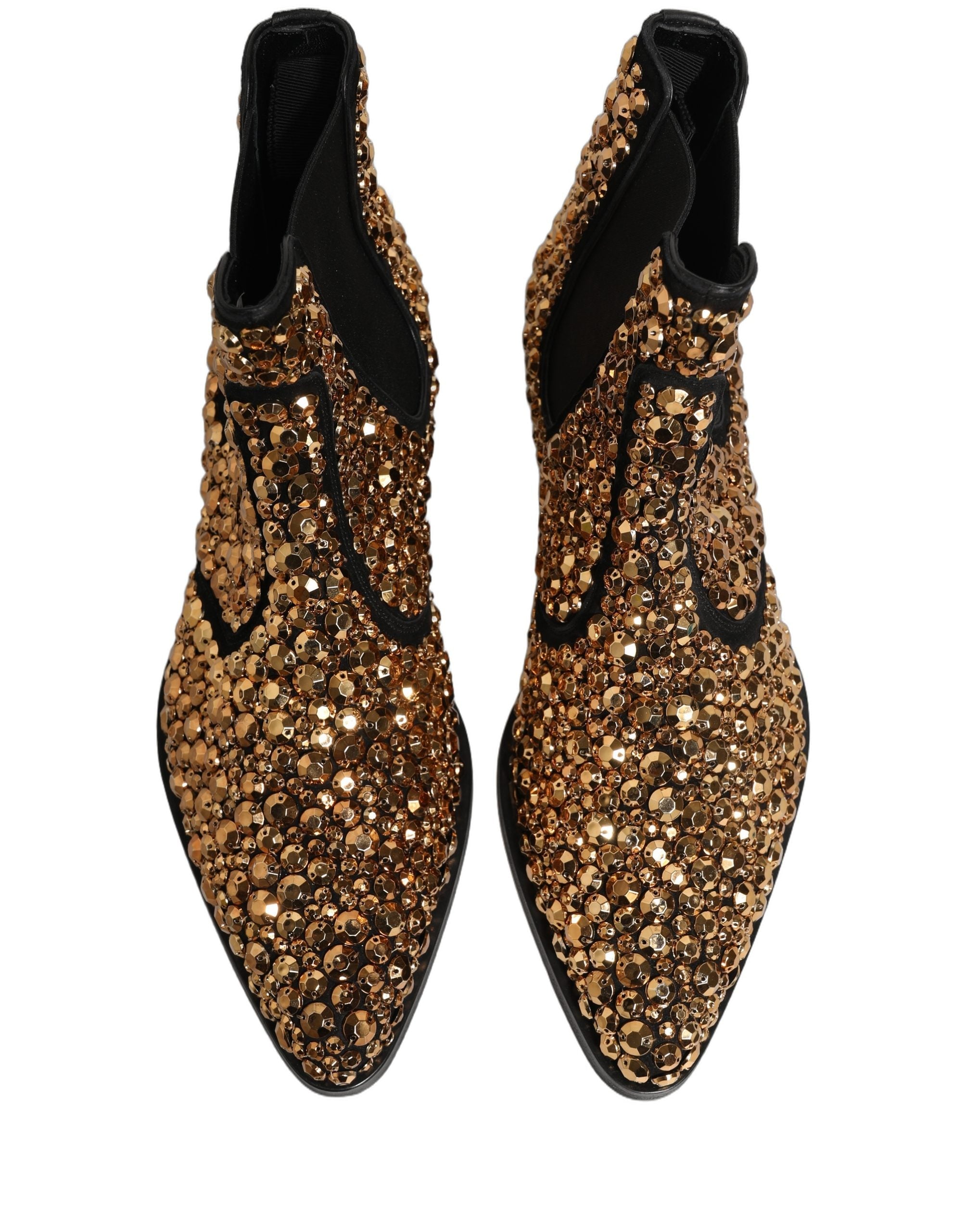 Dolce & Gabbana Gold Embellished Chelsea Ankle Boots Shoes