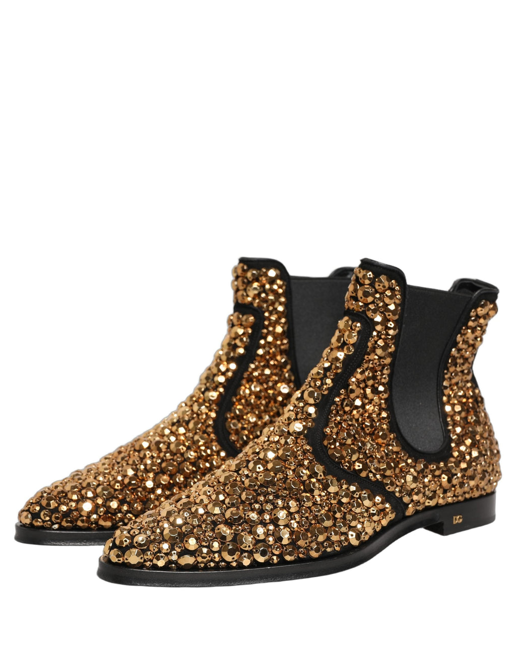 Dolce & Gabbana Gold Embellished Chelsea Ankle Boots Shoes
