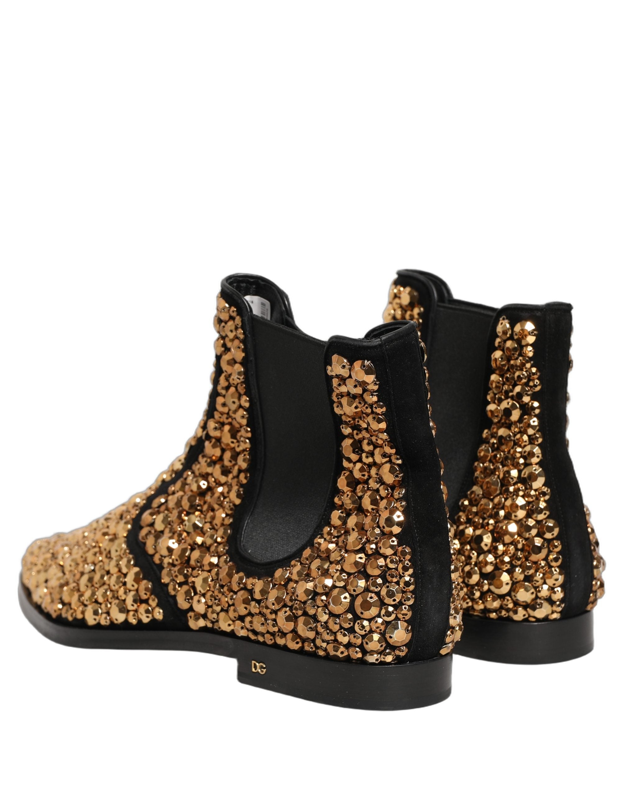 Dolce & Gabbana Gold Embellished Chelsea Ankle Boots Shoes