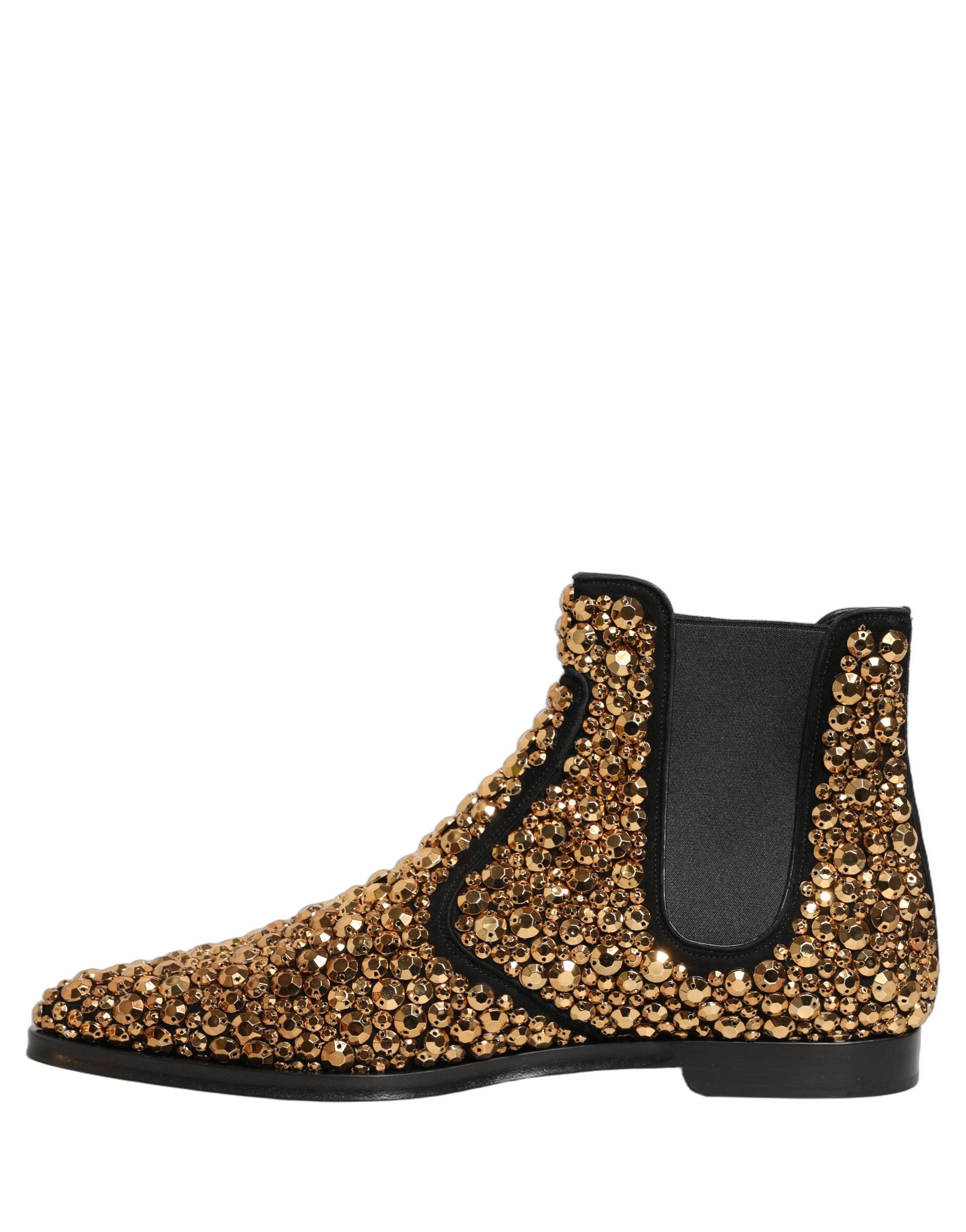 Dolce & Gabbana Gold Embellished Chelsea Ankle Boots Shoes