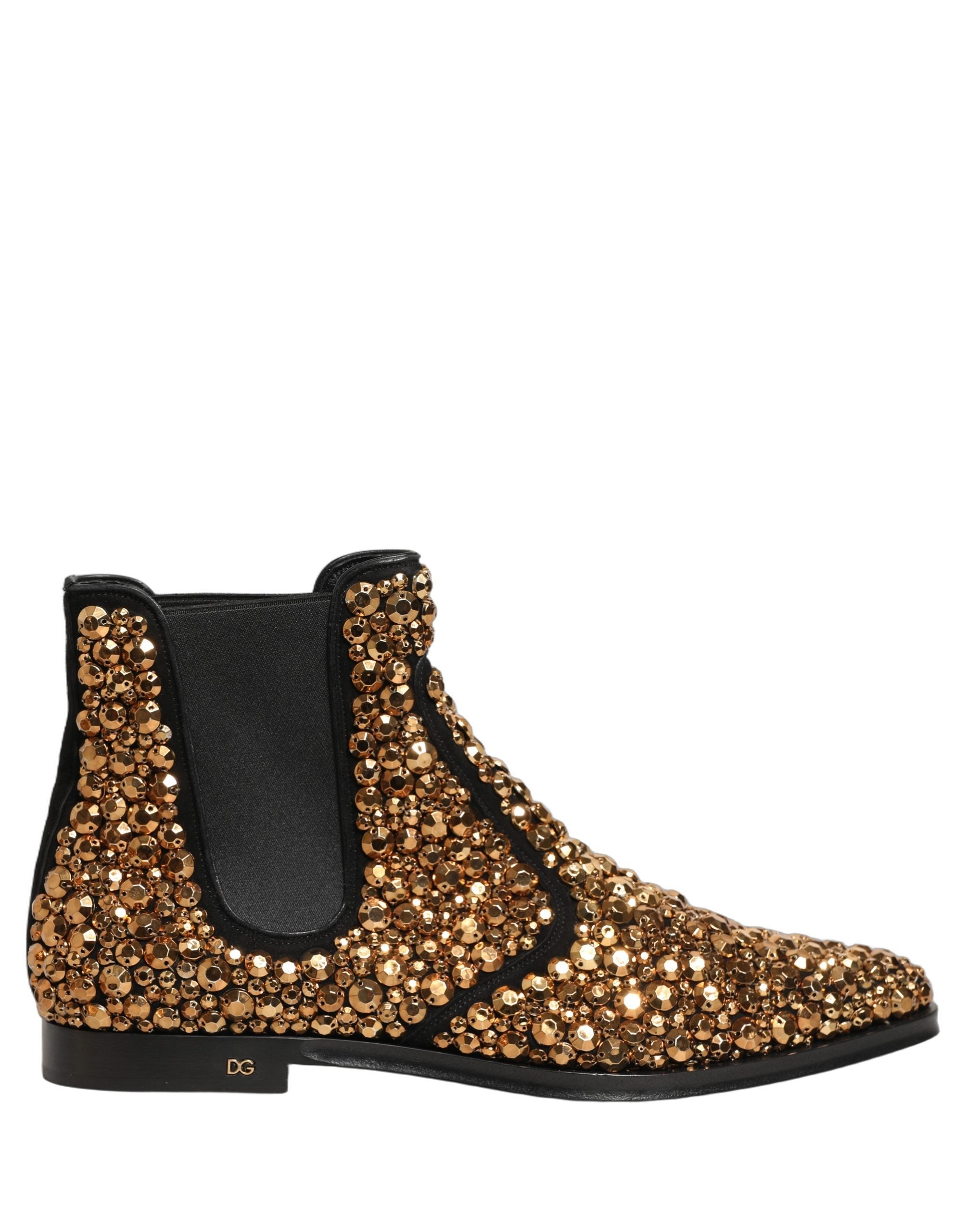 Dolce & Gabbana Gold Embellished Chelsea Ankle Boots Shoes