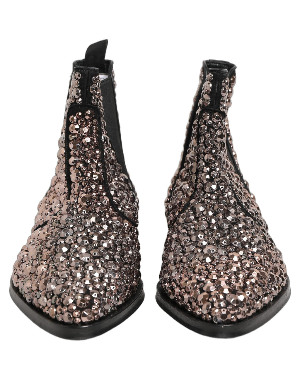 Dolce & Gabbana Silver Embellished Chelsea Ankle Boots Shoes