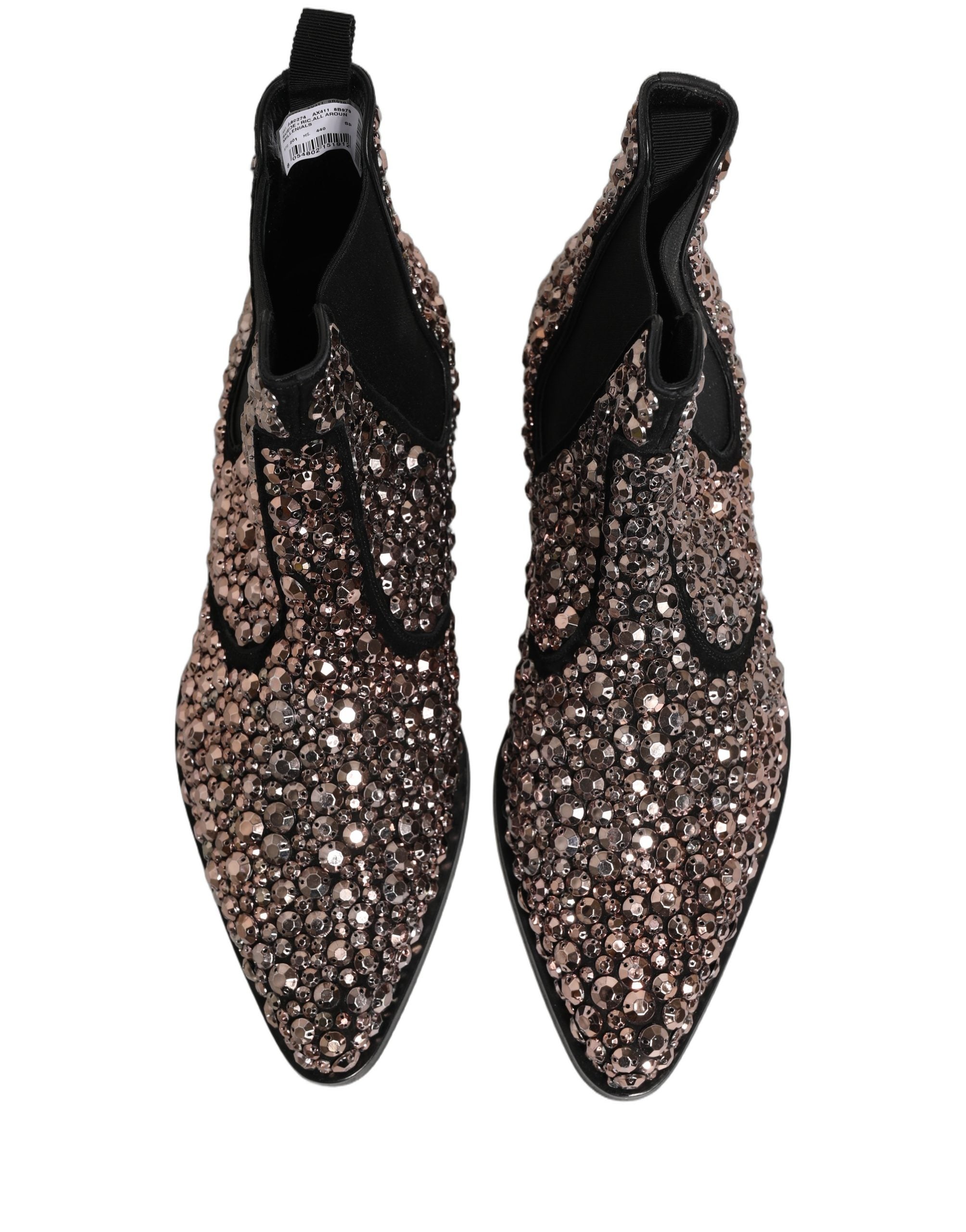 Dolce & Gabbana Silver Embellished Chelsea Ankle Boots Shoes