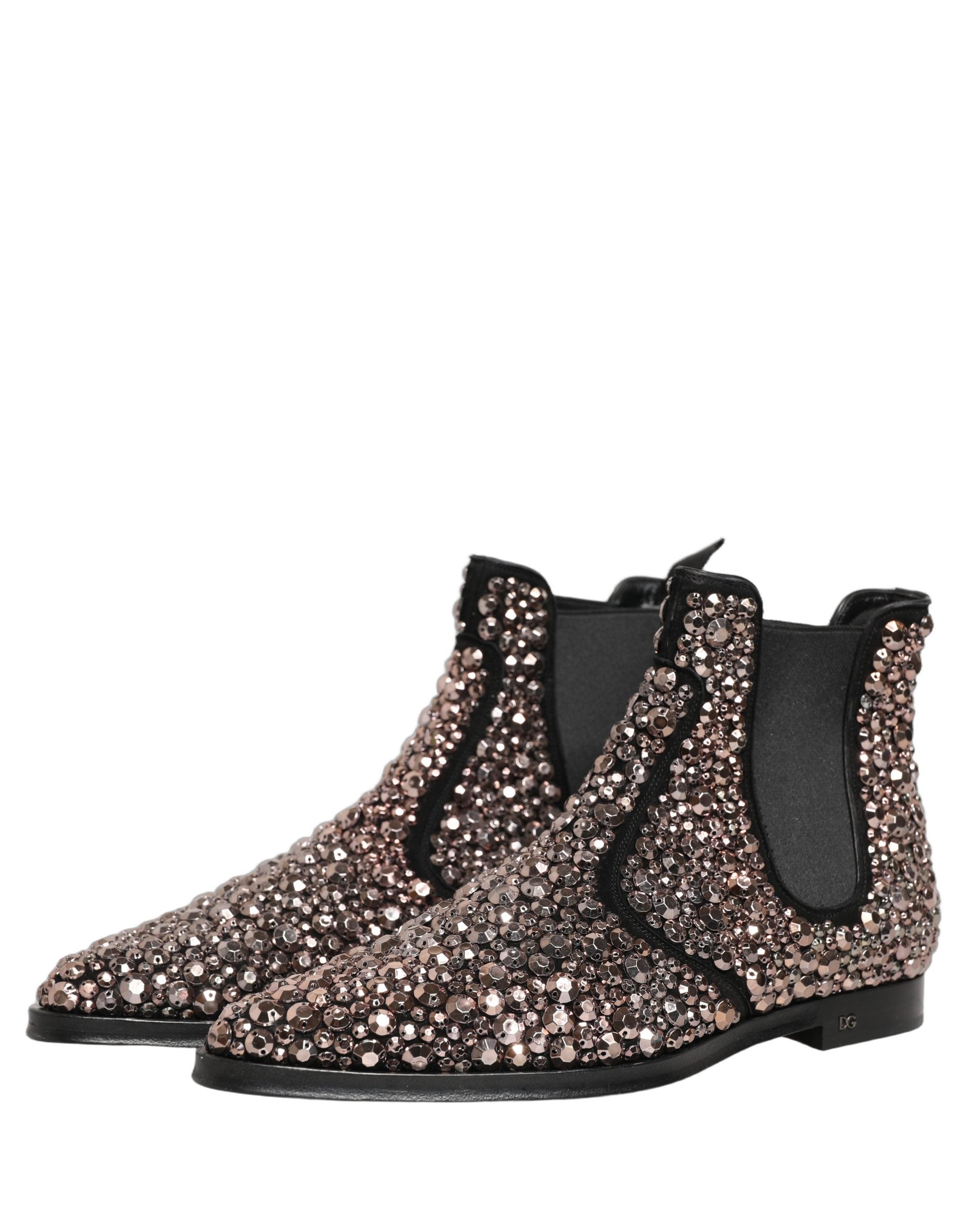 Dolce & Gabbana Silver Embellished Chelsea Ankle Boots Shoes