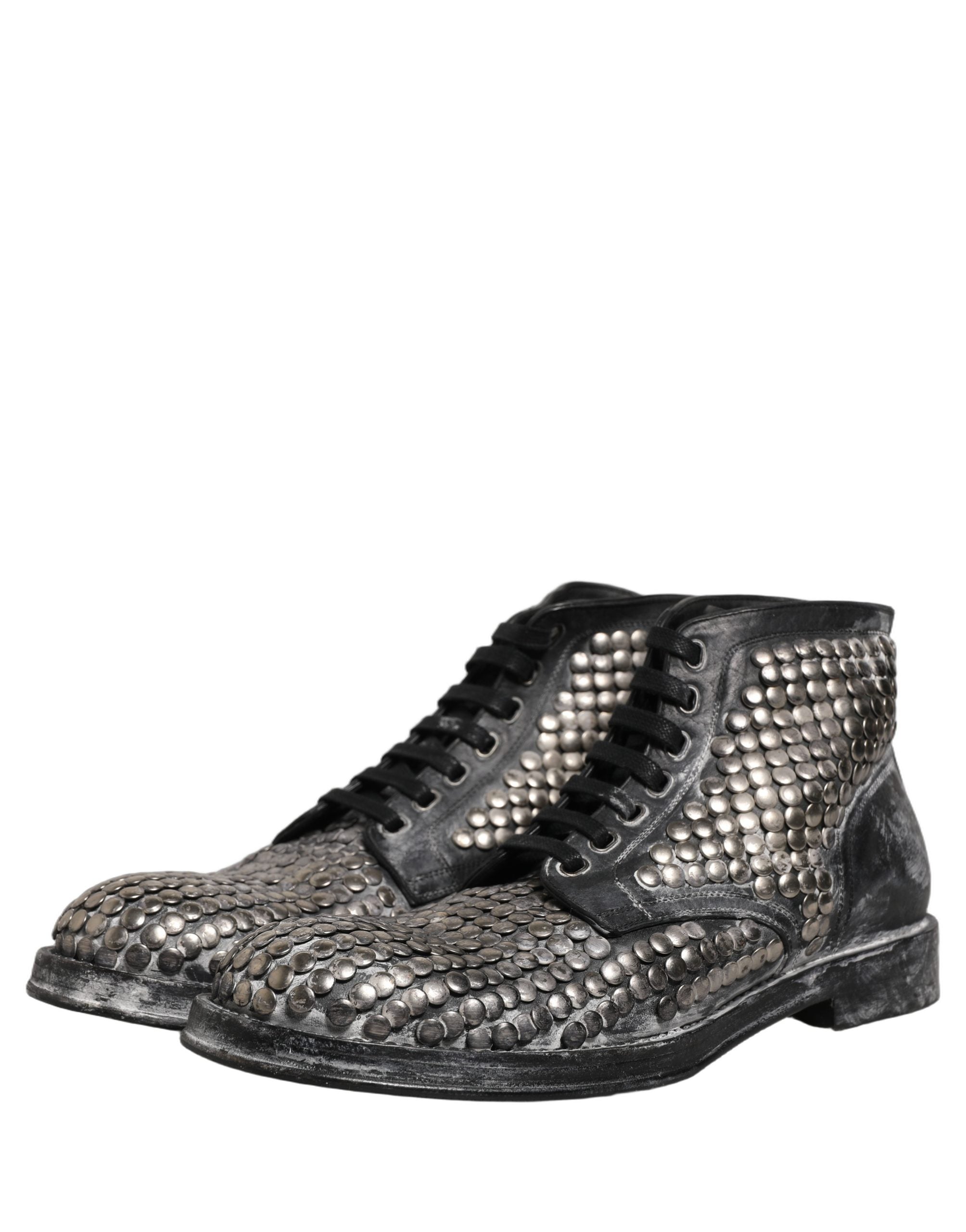 Dolce & Gabbana Black Leather Runway Studs Ankle Boots Shoes