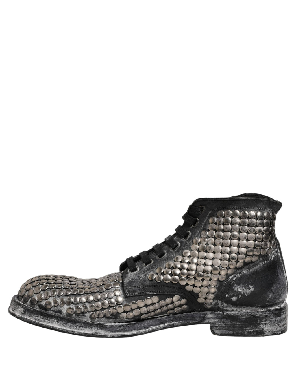 Dolce & Gabbana Black Leather Runway Studs Ankle Boots Shoes