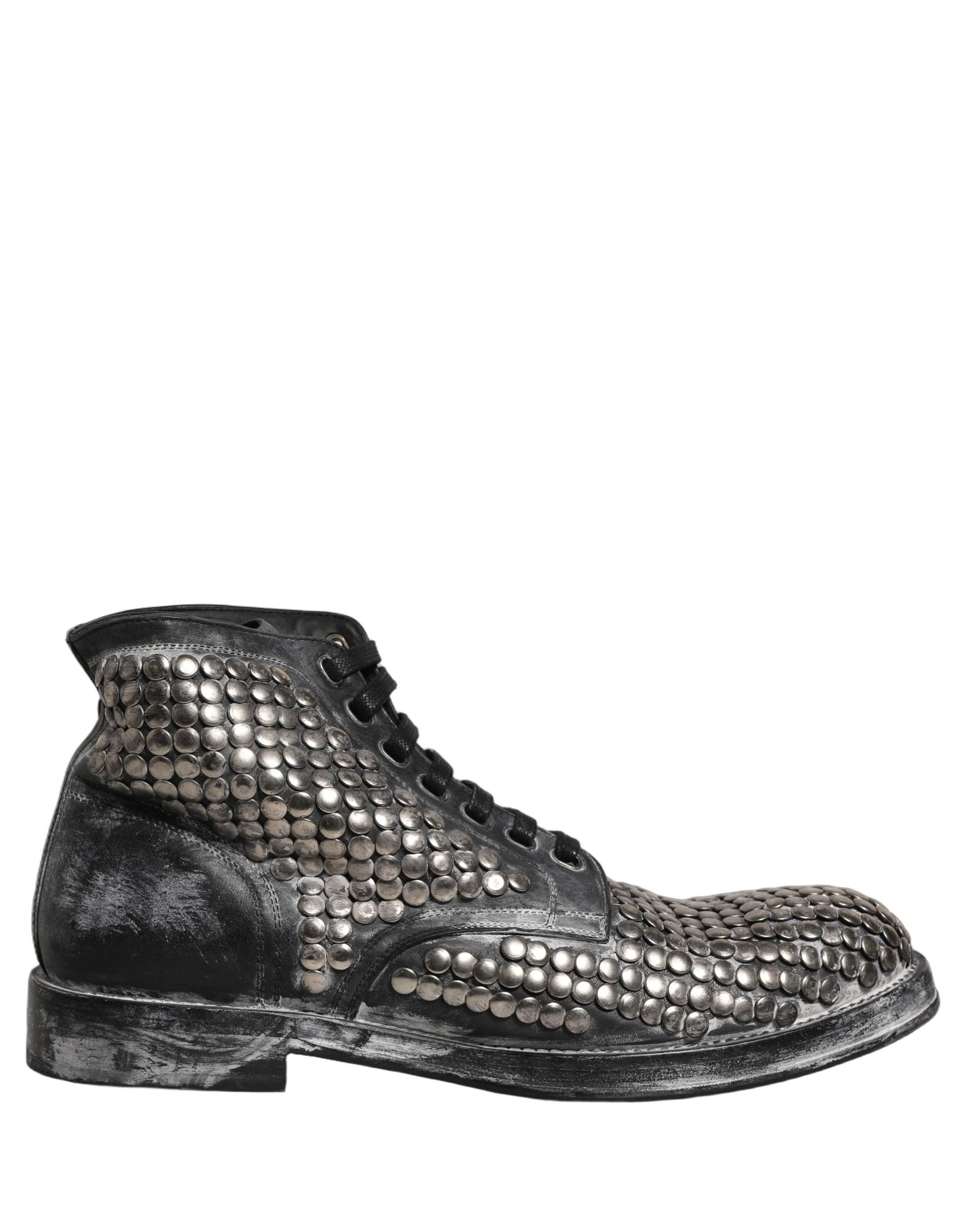 Dolce & Gabbana Black Leather Runway Studs Ankle Boots Shoes