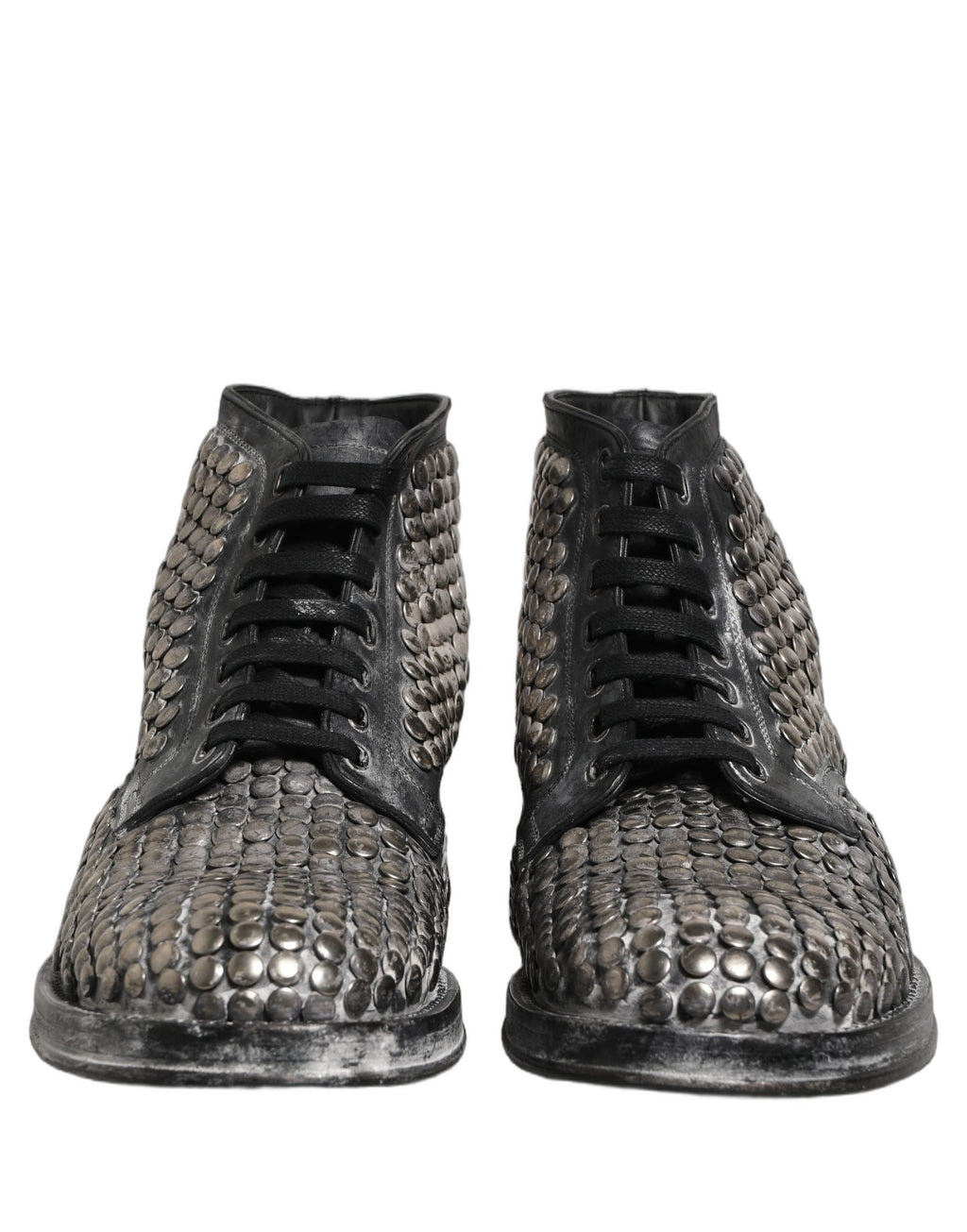 Dolce & Gabbana Black Leather Runway Studs Ankle Boots Shoes