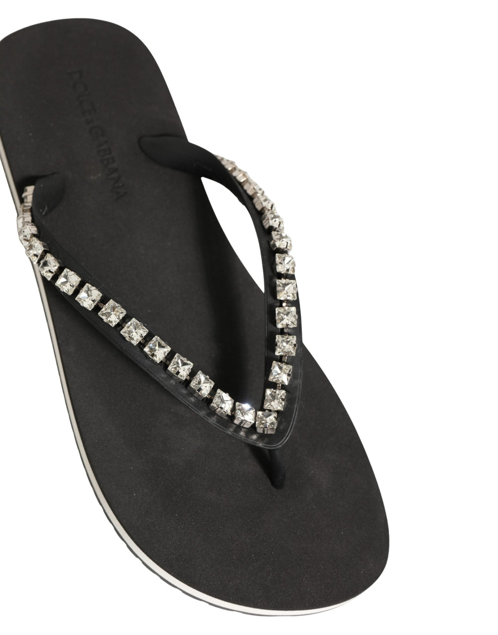 Dolce & Gabbana Black Embellished Rubber Flip Flops Men Shoes