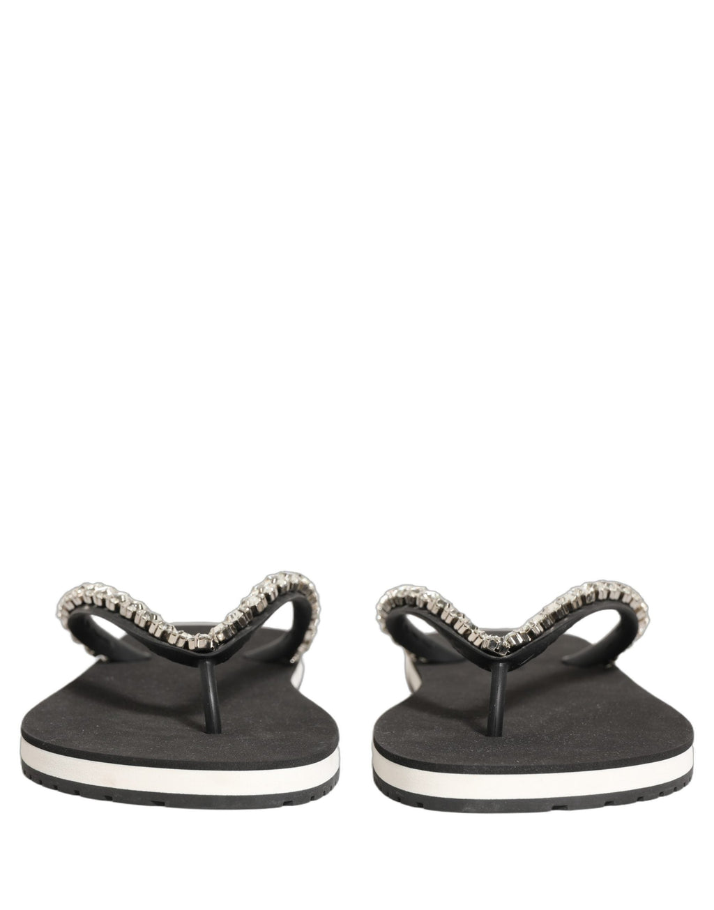 Dolce & Gabbana Black Embellished Rubber Flip Flops Men Shoes