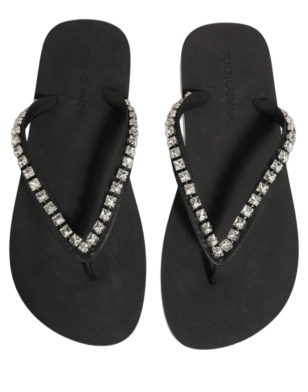 Dolce & Gabbana Black Embellished Rubber Flip Flops Men Shoes