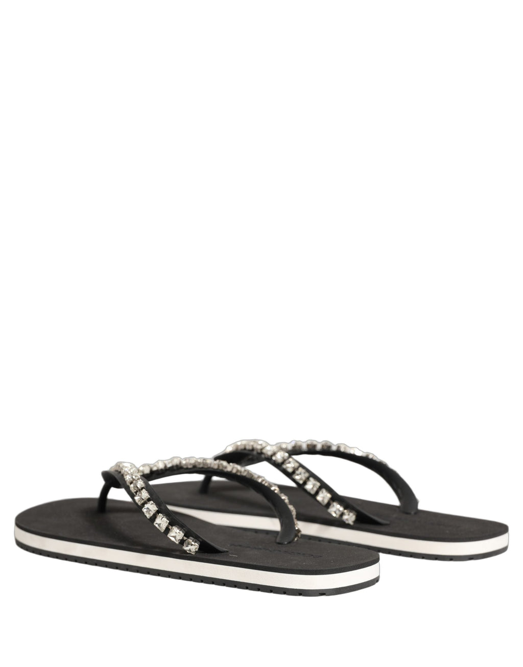 Dolce & Gabbana Black Embellished Rubber Flip Flops Men Shoes