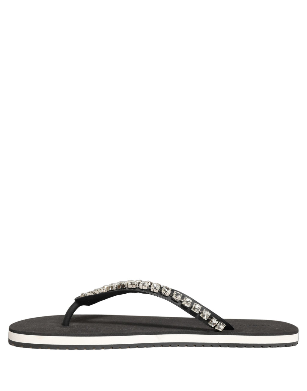 Dolce & Gabbana Black Embellished Rubber Flip Flops Men Shoes