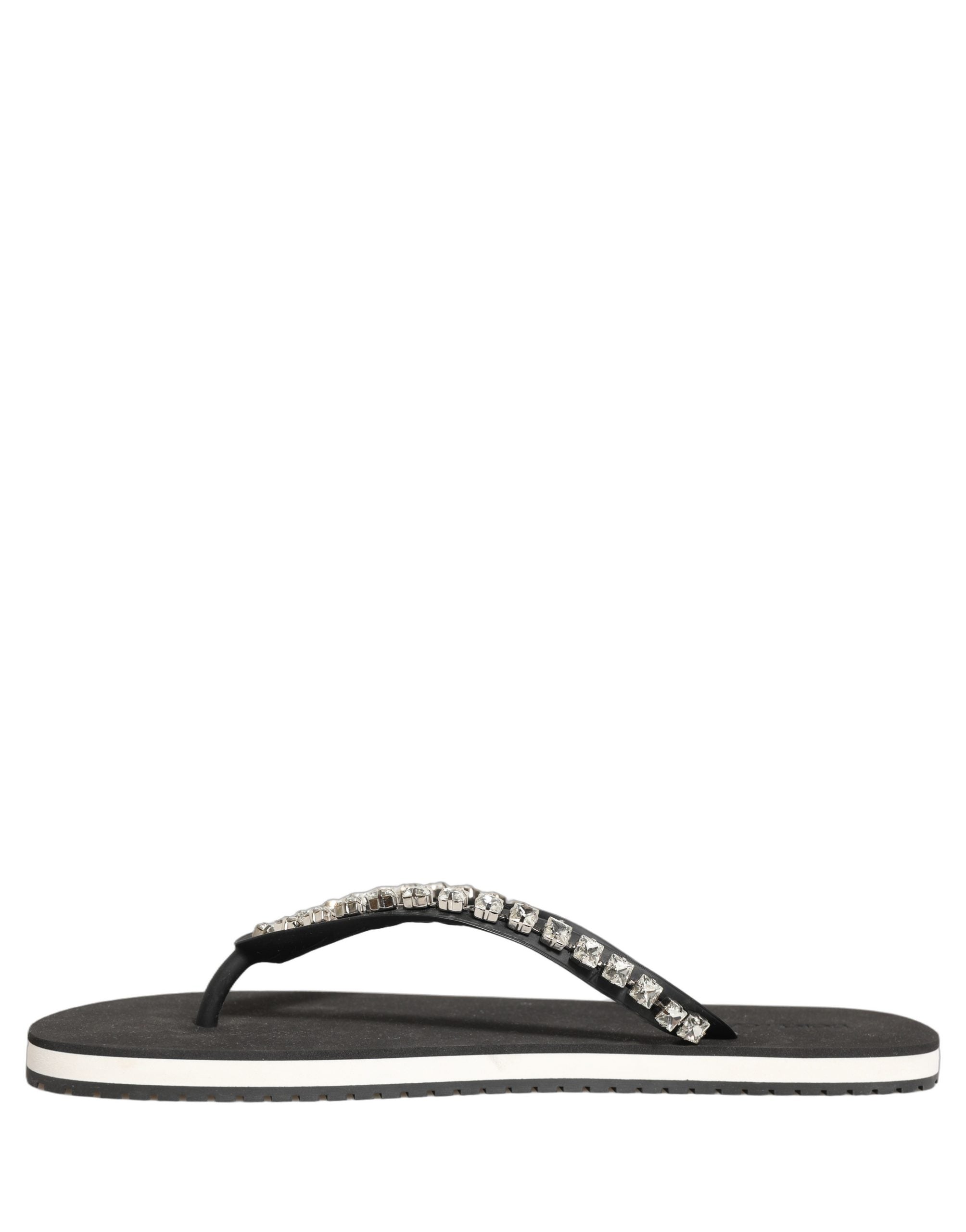 Dolce & Gabbana Black Embellished Rubber Flip Flops Men Shoes