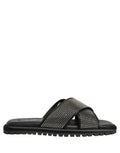 Dolce & Gabbana Black Strass Criss Cross Slide Sandals Shoes