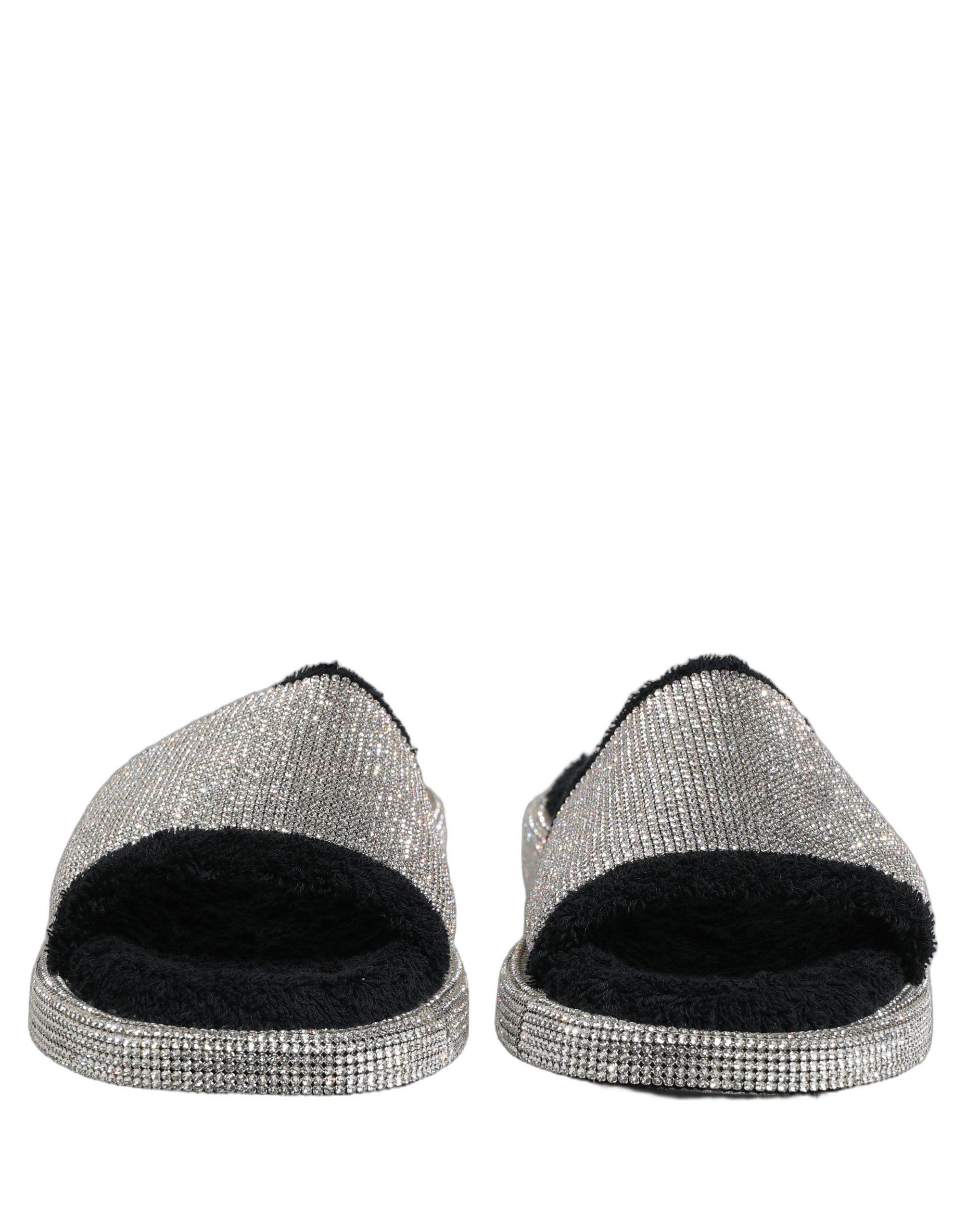 Dolce & Gabbana Black Crystal Embellished Platform Men Slides Shoes