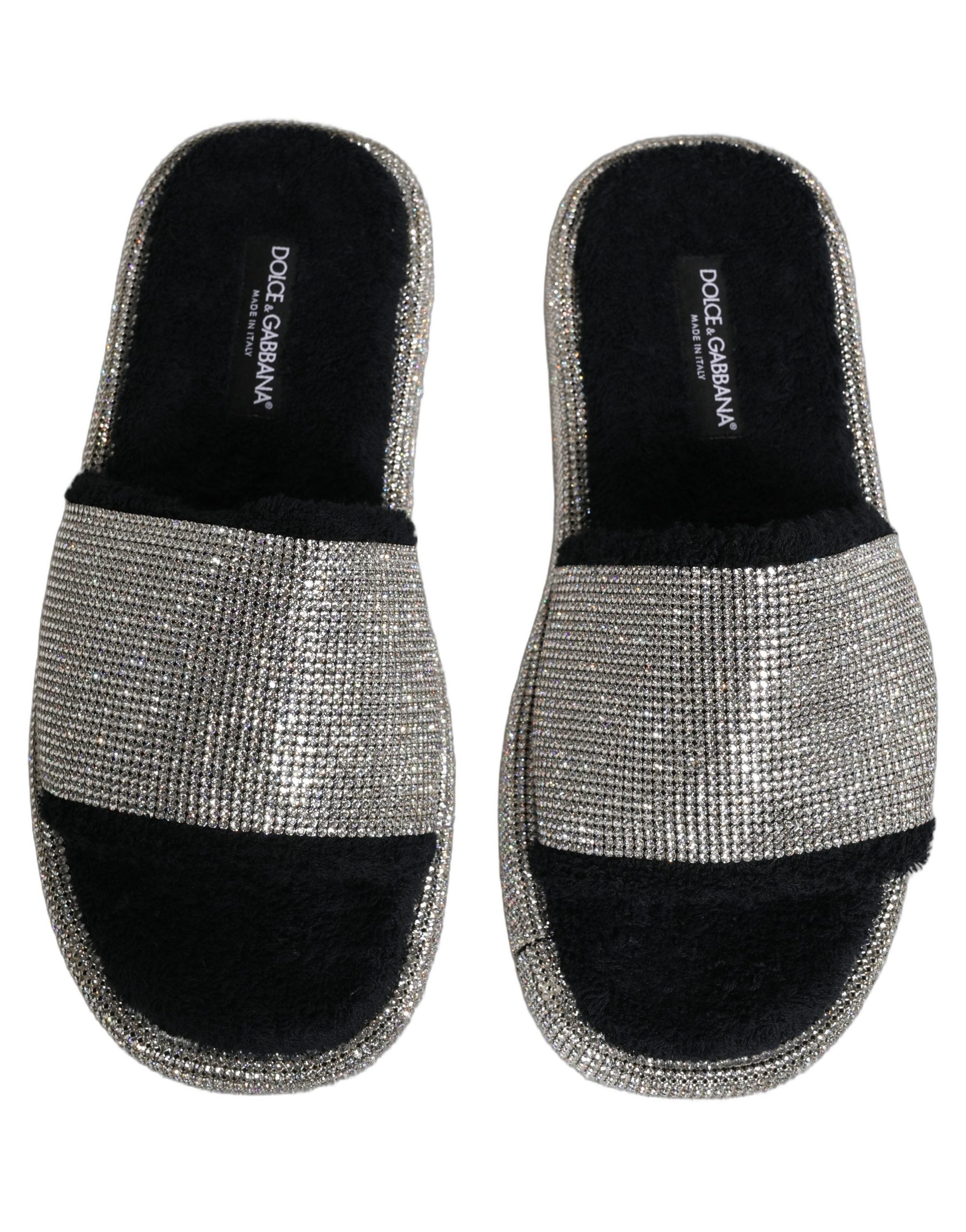 Dolce & Gabbana Black Crystal Embellished Platform Men Slides Shoes