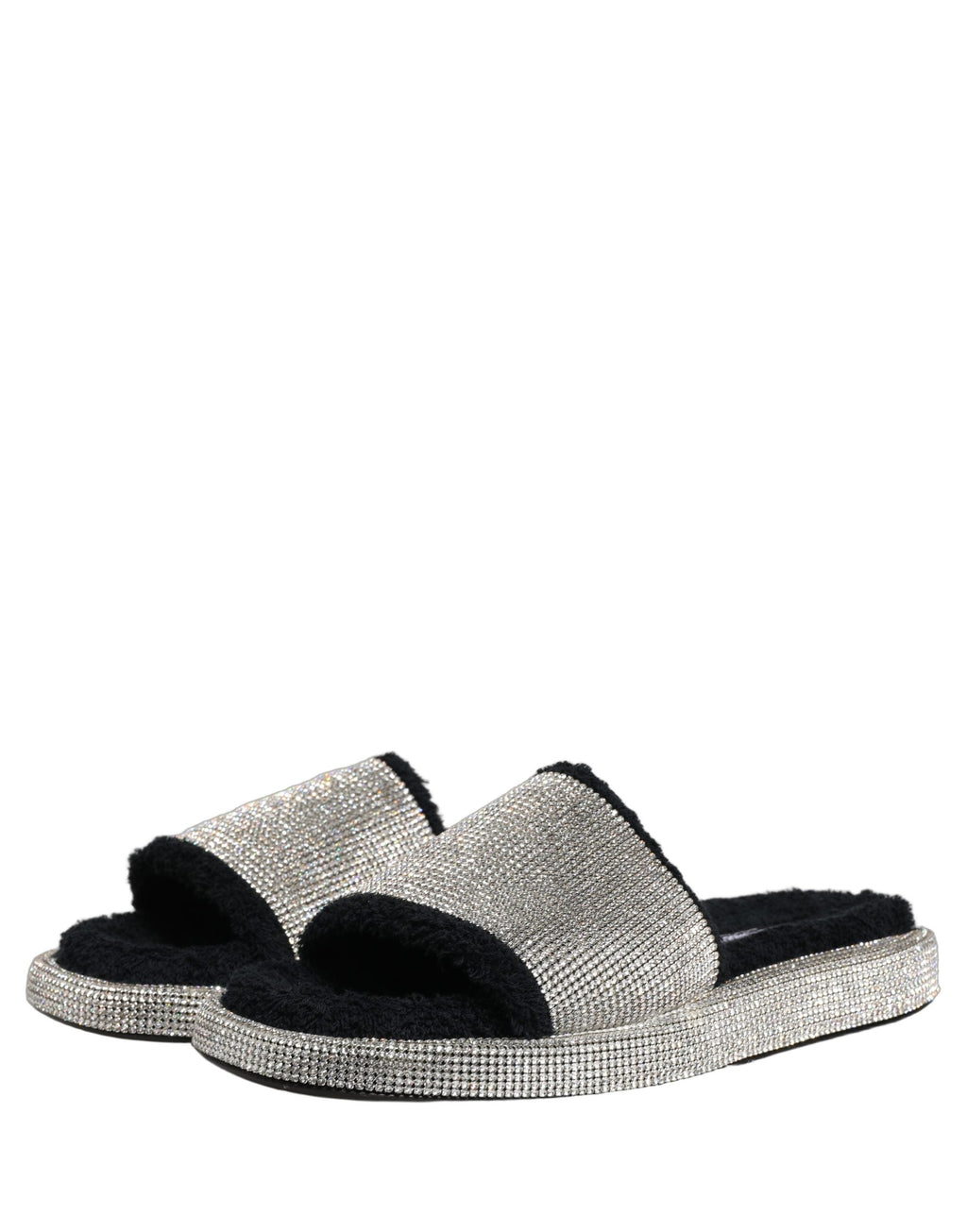 Dolce & Gabbana Black Crystal Embellished Platform Men Slides Shoes