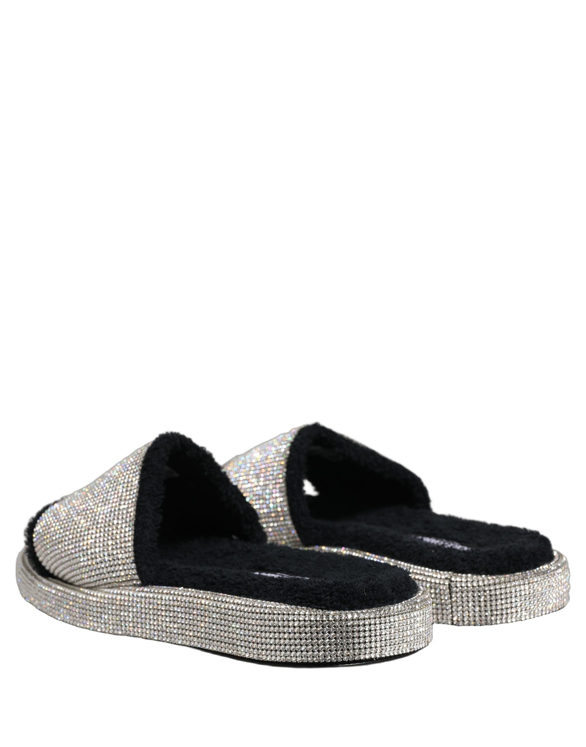 Dolce & Gabbana Black Crystal Embellished Platform Men Slides Shoes