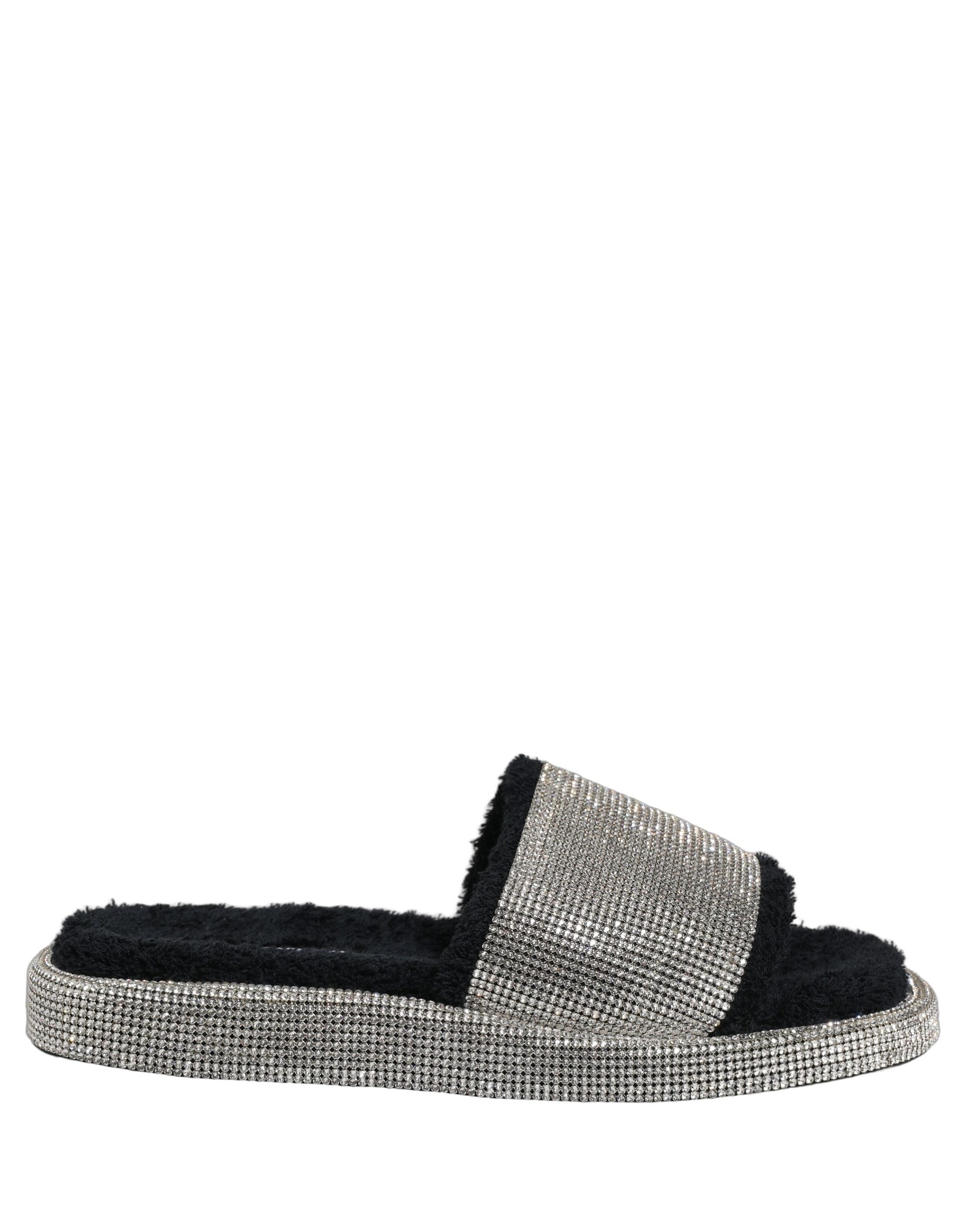Dolce & Gabbana Black Crystal Embellished Platform Men Slides Shoes