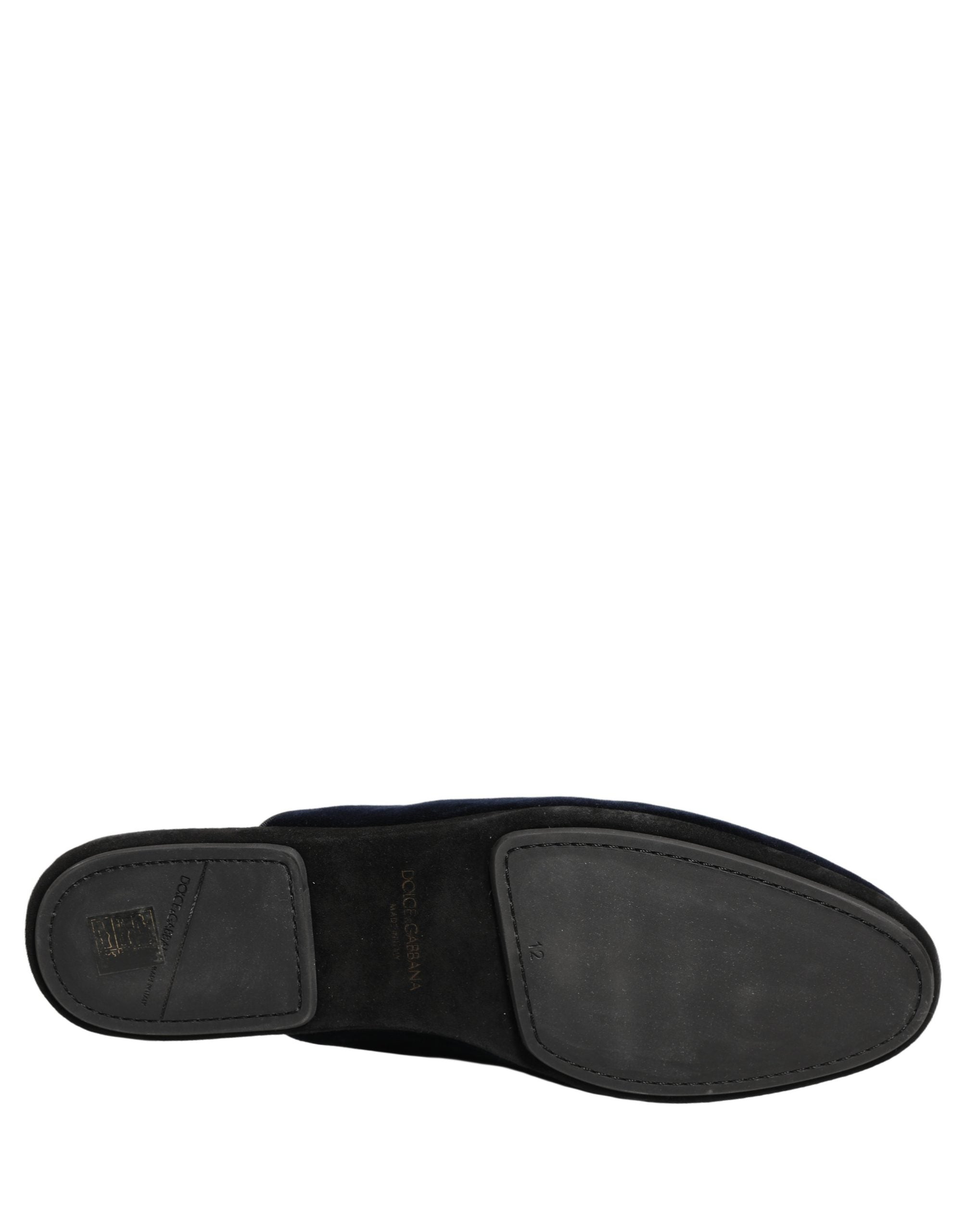 Dolce & Gabbana Dark Blue Suede Slides Flat Slipper Men Shoes