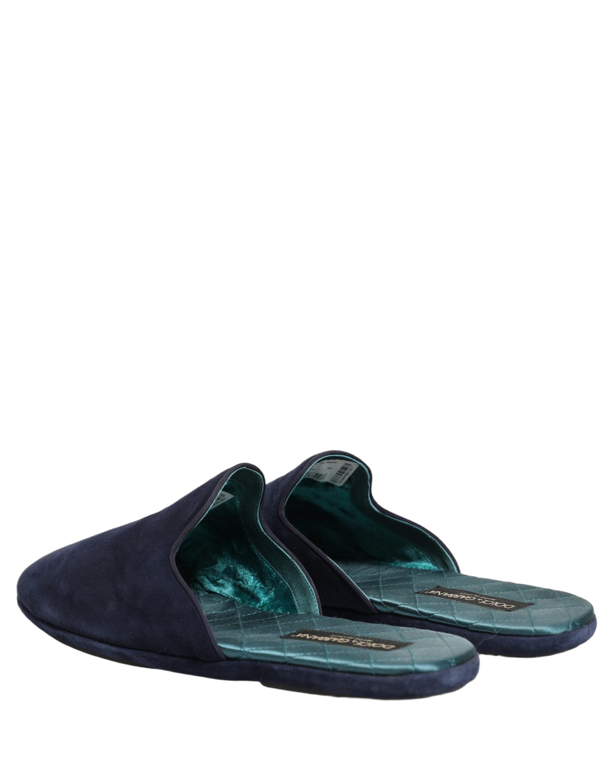 Dolce & Gabbana Blue Suede Slides Flat Slipper Men Shoes