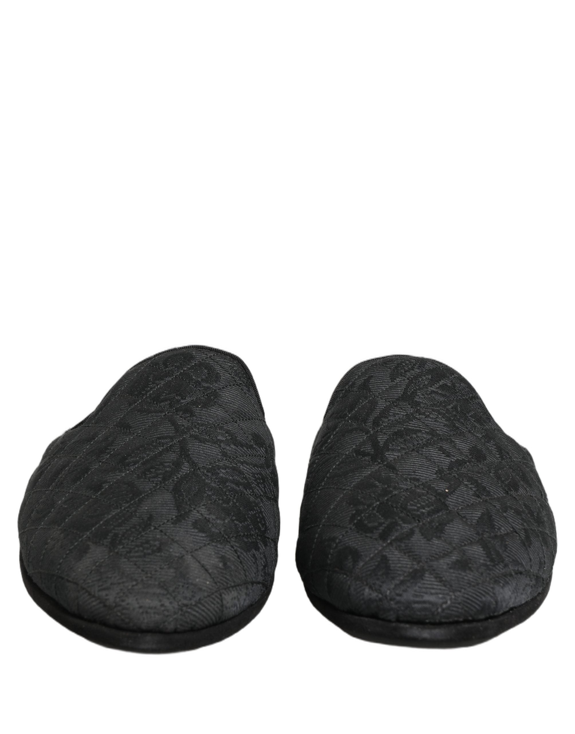 Dolce & Gabbana Black Floral Brocade Slides Slippers Shoes