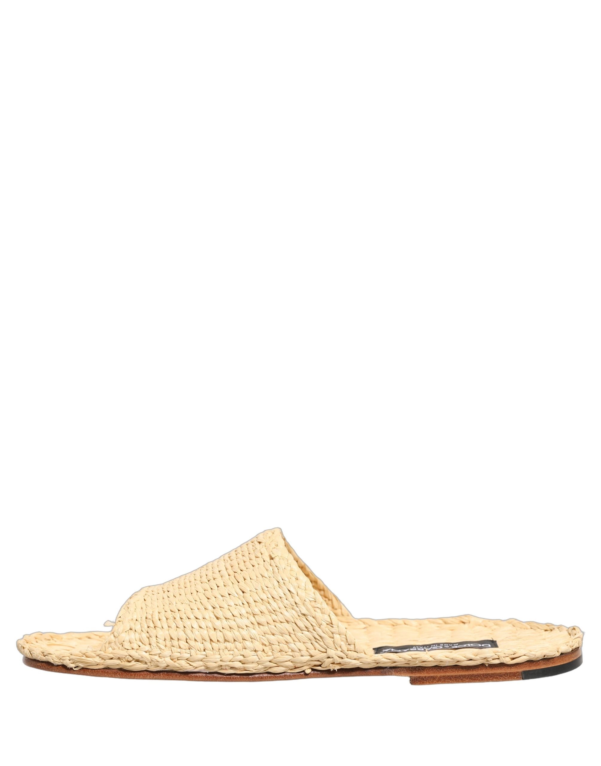 Dolce & Gabbana Beige Straw Raffia Slides Sandals Flats Shoes