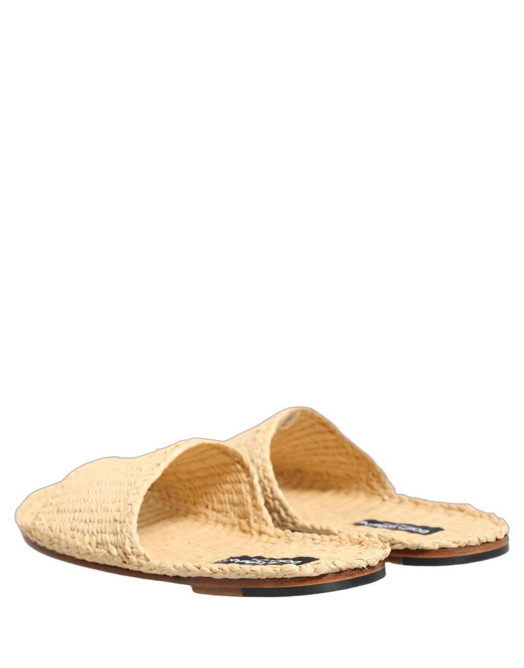 Dolce & Gabbana Beige Straw Raffia Slides Sandals Flats Shoes