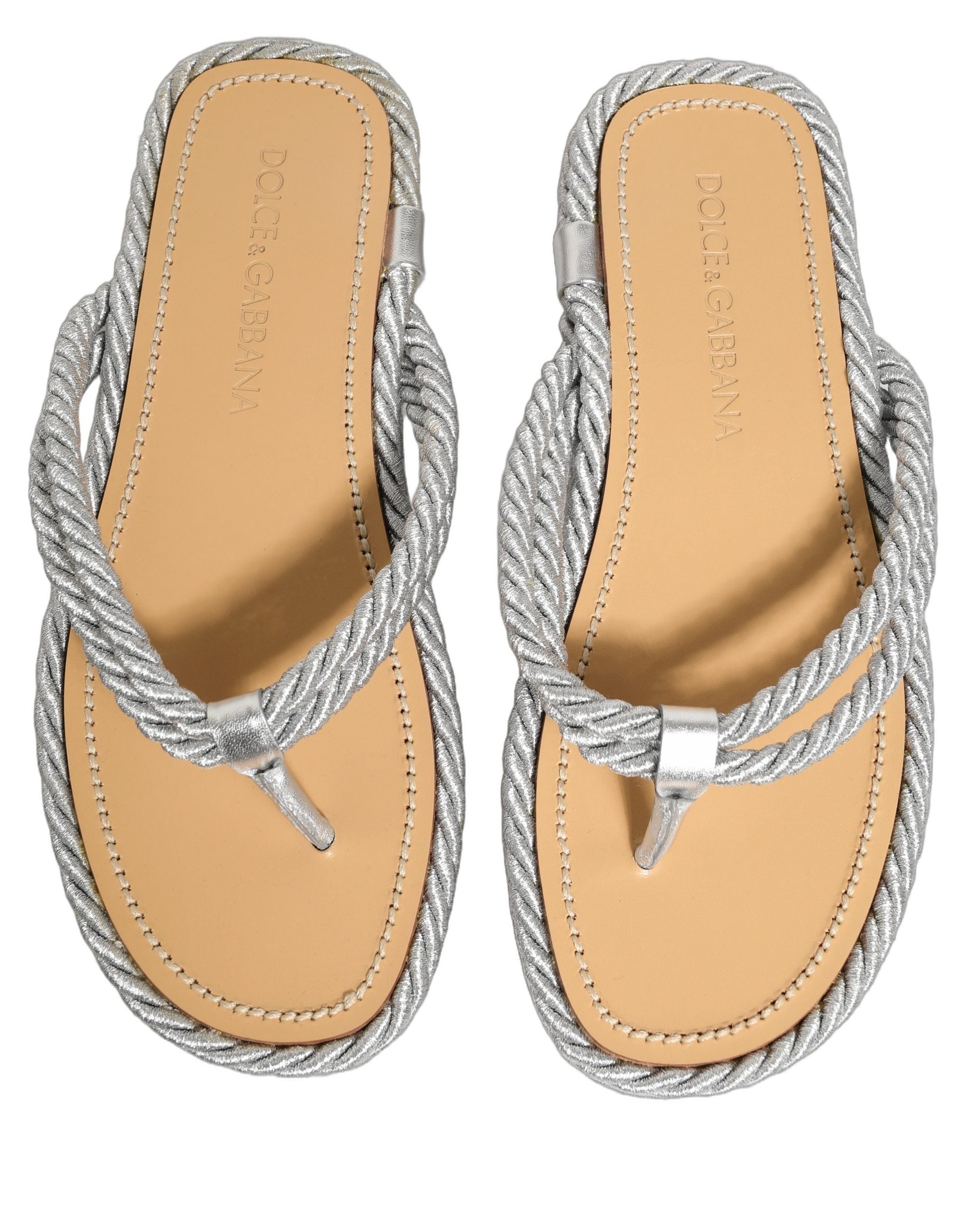 Dolce & Gabbana Silver Rope Slides Sandals Flip Flops Shoes