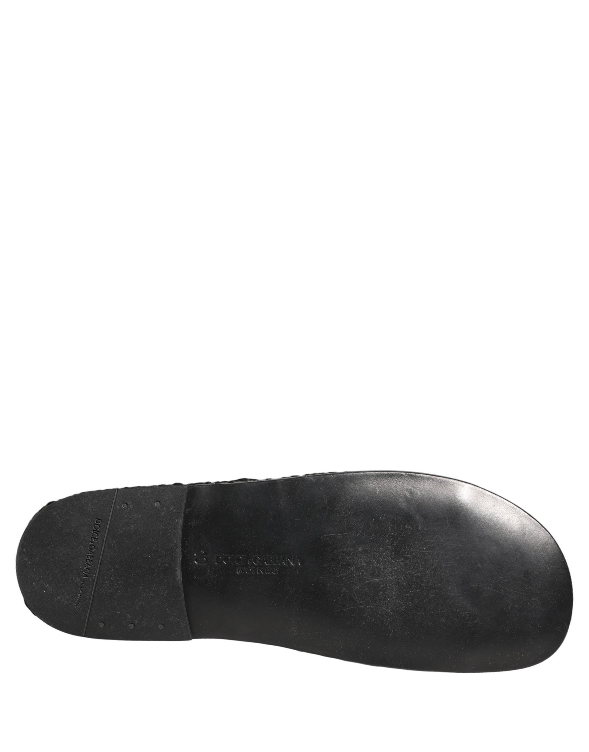 Dolce & Gabbana Black Fabric Woven Slides Sandals Flats Shoes