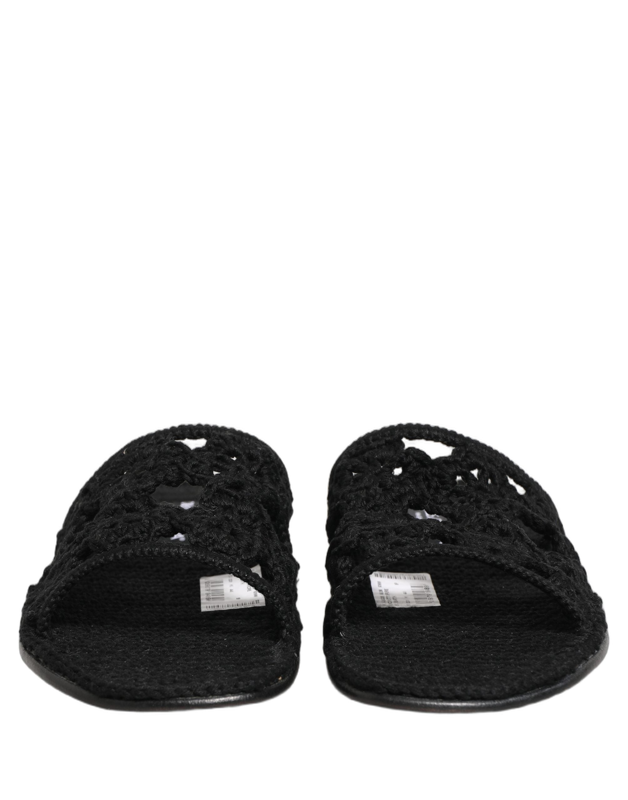 Dolce & Gabbana Black Fabric Woven Slides Sandals Flats Shoes