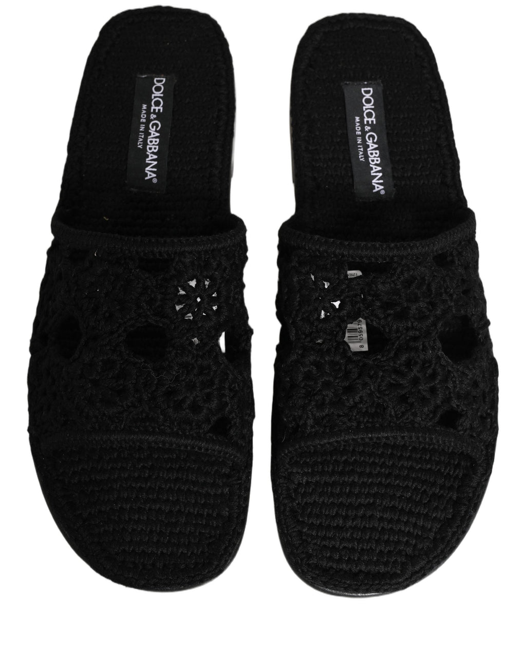 Dolce & Gabbana Black Fabric Woven Slides Sandals Flats Shoes