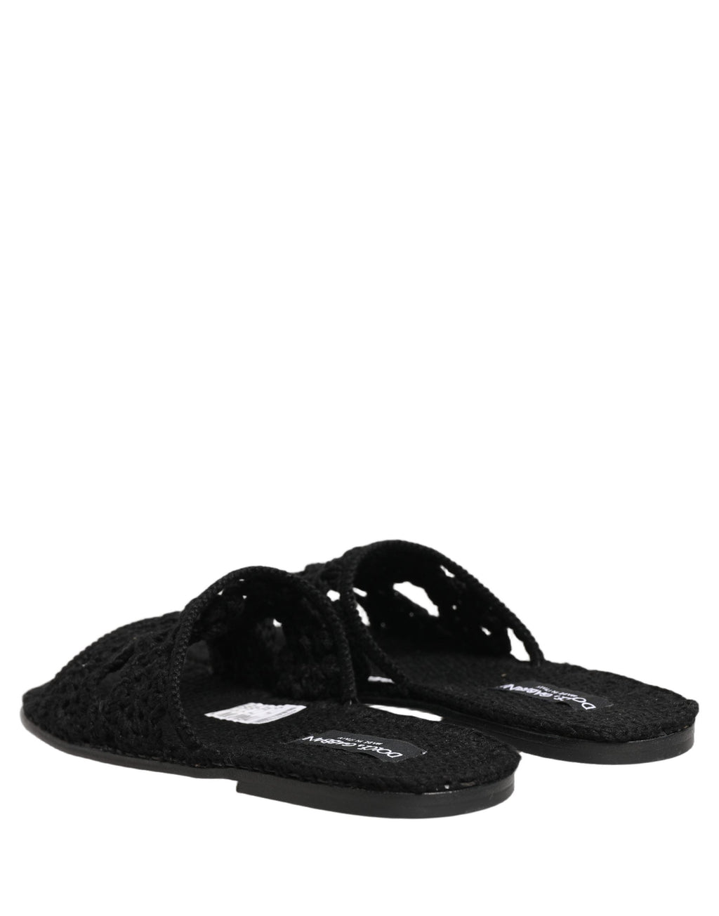 Dolce & Gabbana Black Fabric Woven Slides Sandals Flats Shoes