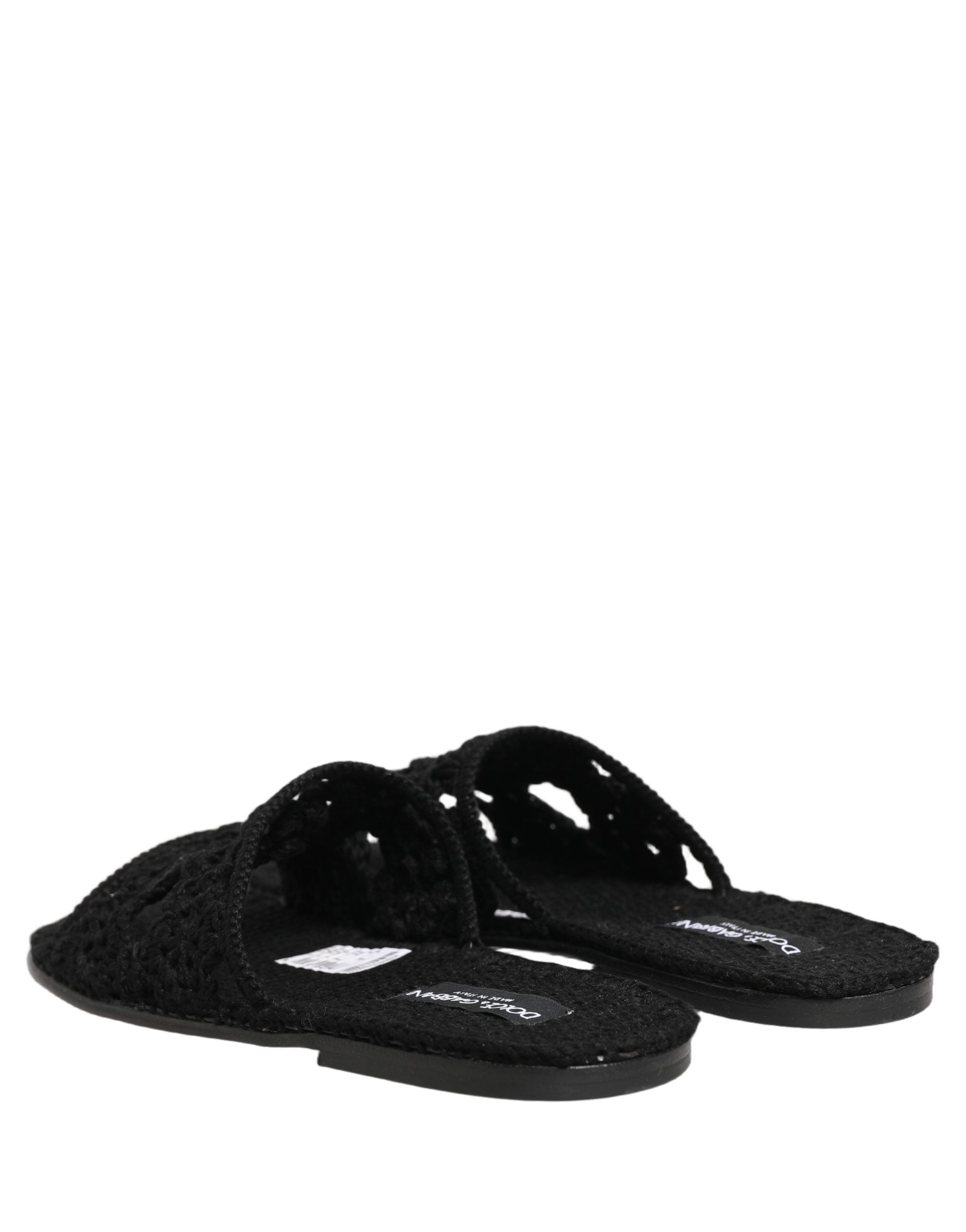 Dolce & Gabbana Black Fabric Woven Slides Sandals Flats Shoes