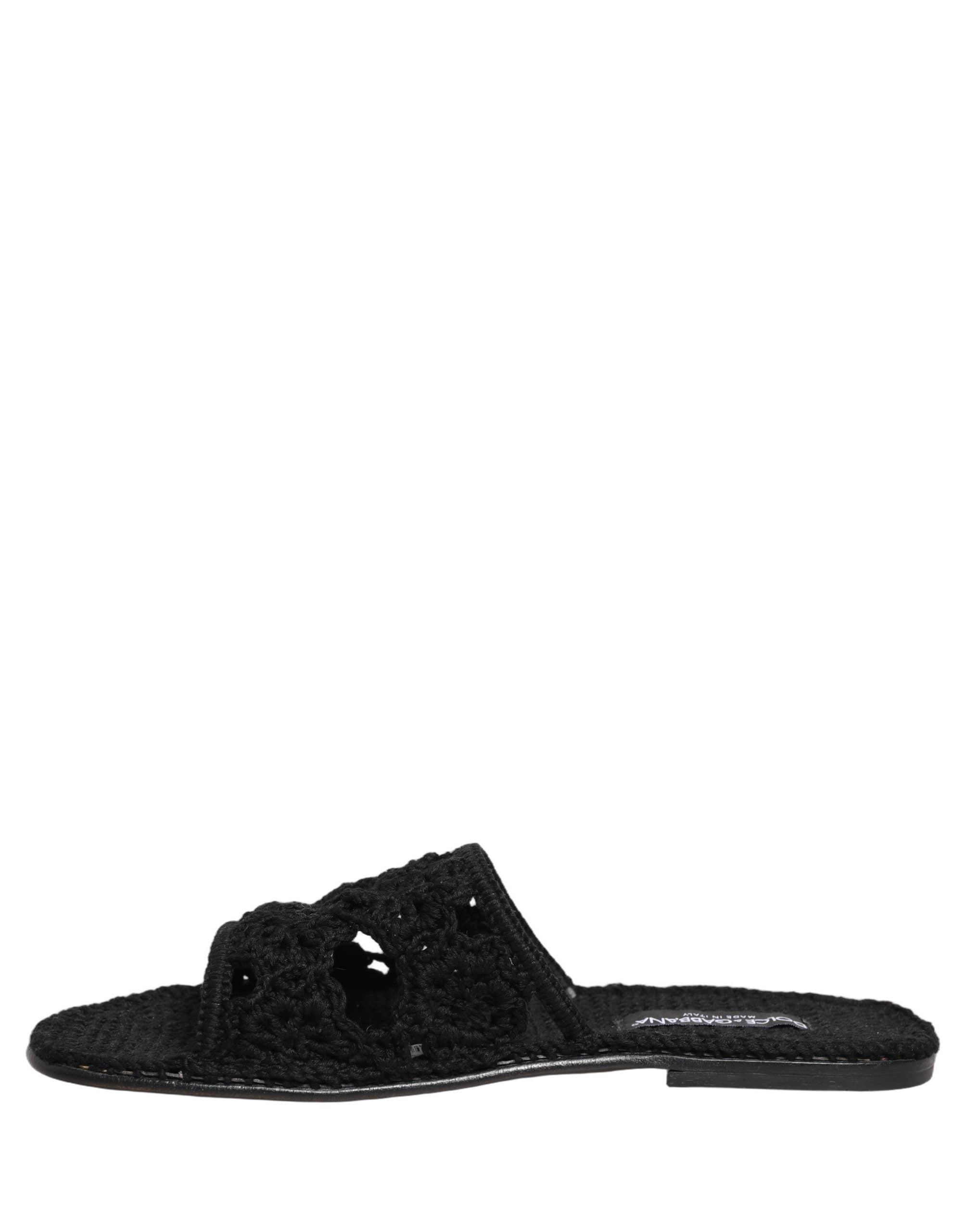 Dolce & Gabbana Black Fabric Woven Slides Sandals Flats Shoes