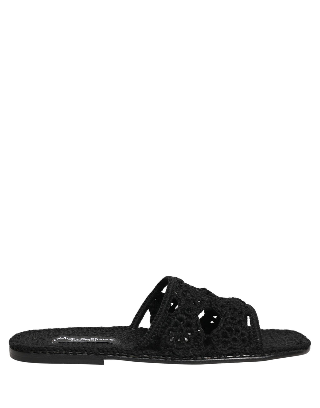 Dolce & Gabbana Black Fabric Woven Slides Sandals Flats Shoes