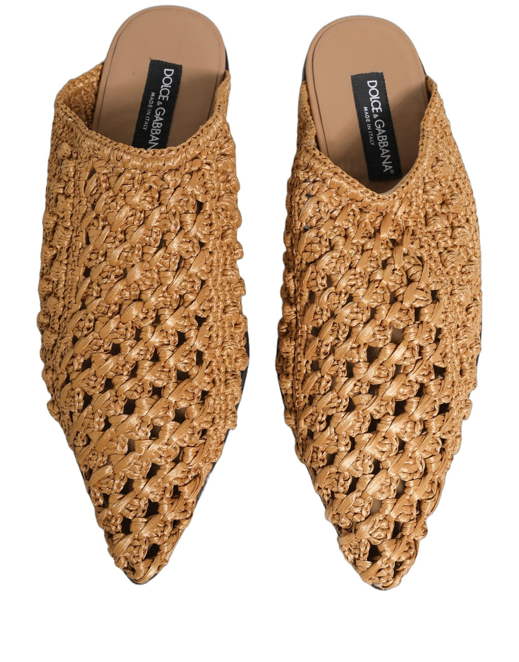 Dolce & Gabbana Beige Woven Straw Slides Sandals Flats Shoes