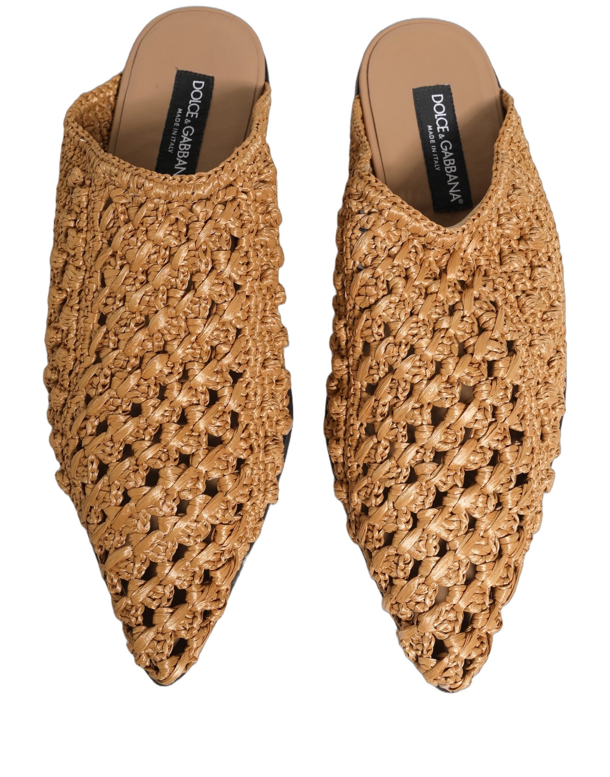 Dolce & Gabbana Beige Woven Straw Slides Sandals Flats Shoes