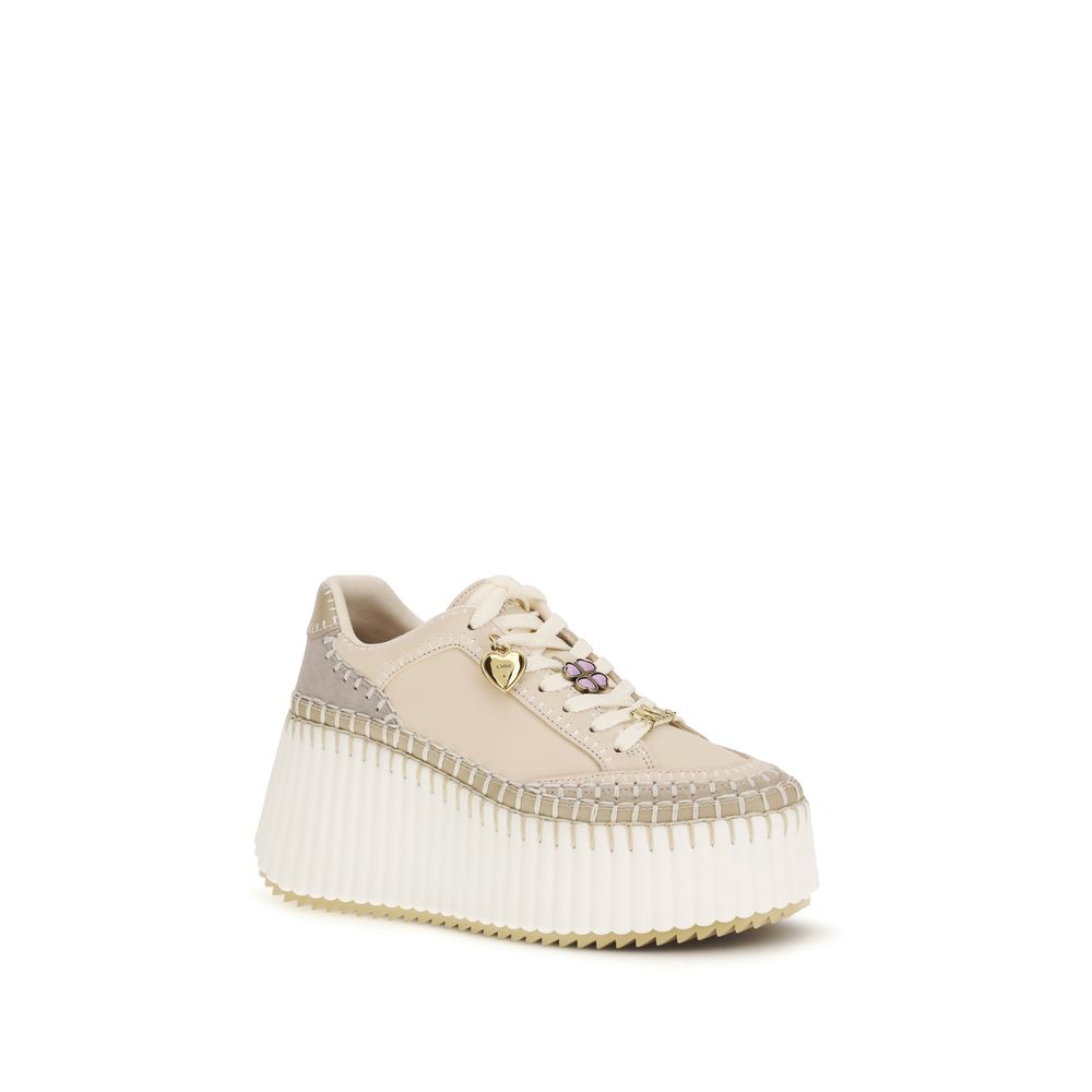 Chloé Beige Calf Leather Bos Taurus Platform Sneakers